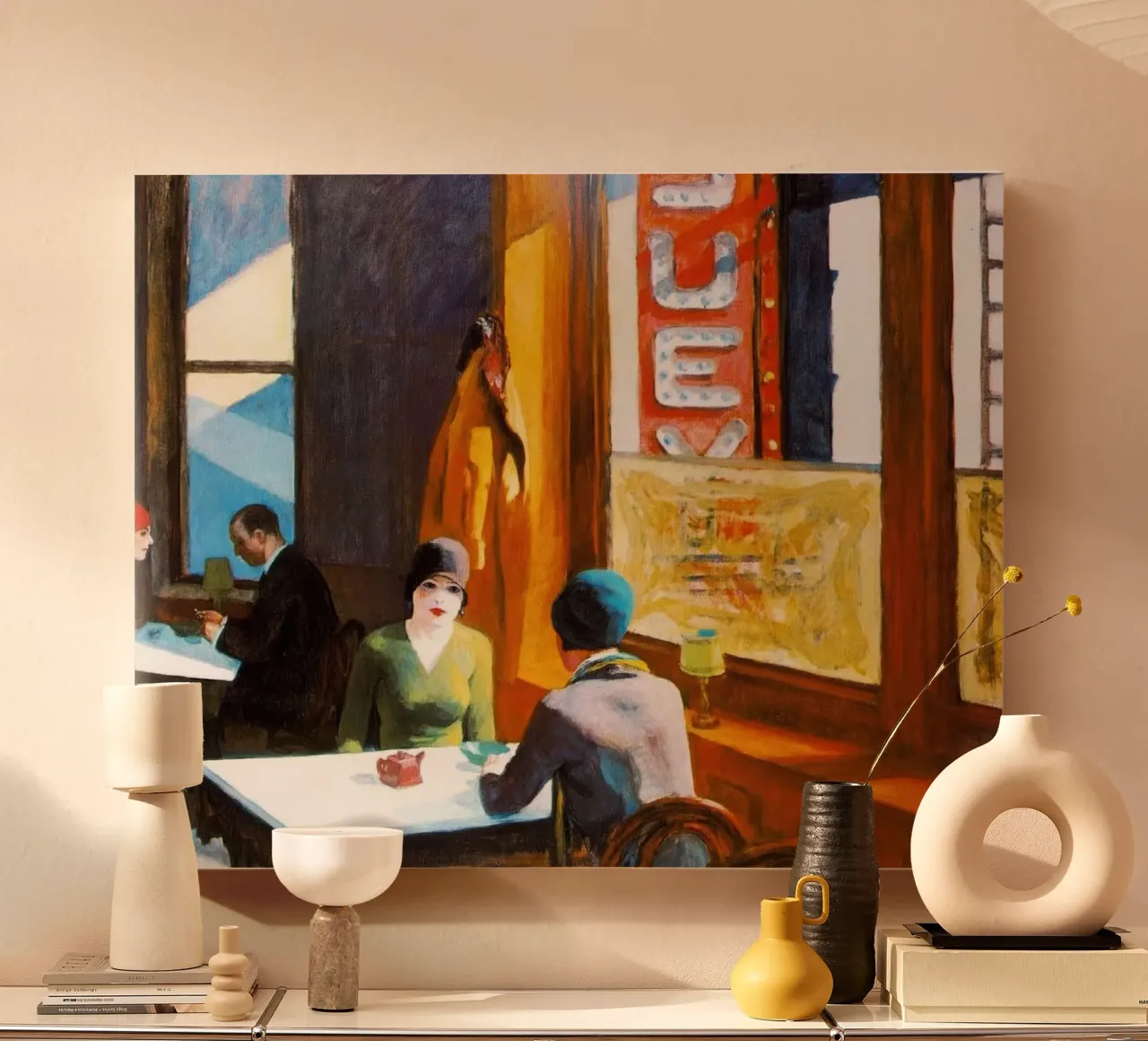 Chop Suey by Edward Hopper canvas with Floater frame by Rayretr