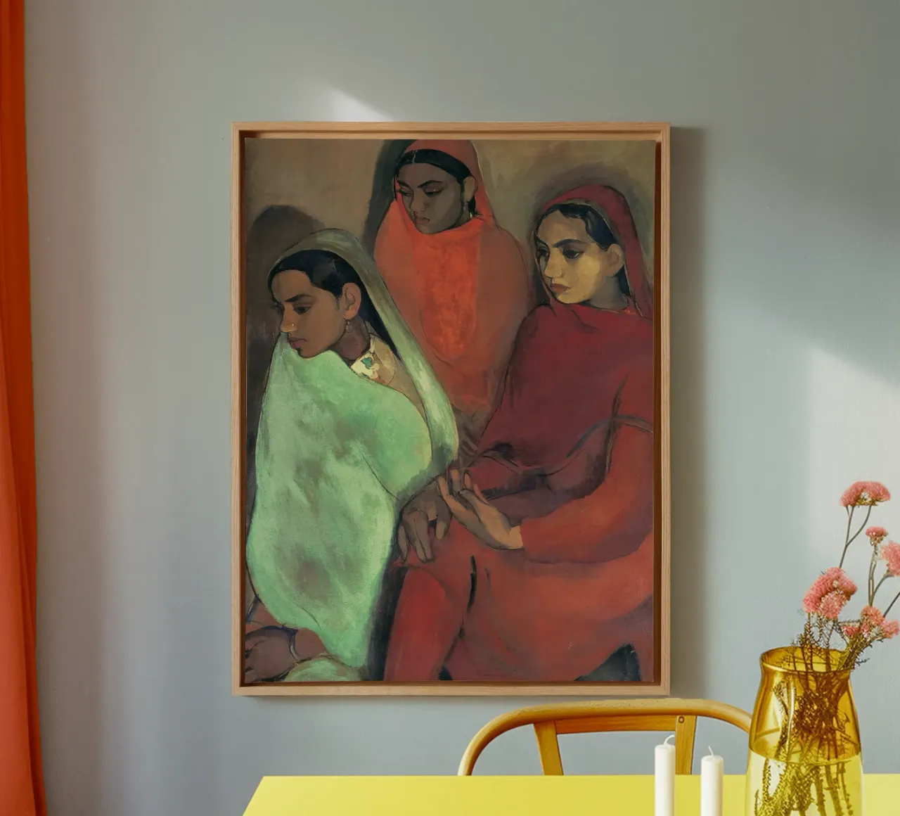 Group of Three Girls by Amrita Sher-Gil canvas with Floater frame by Rayretr