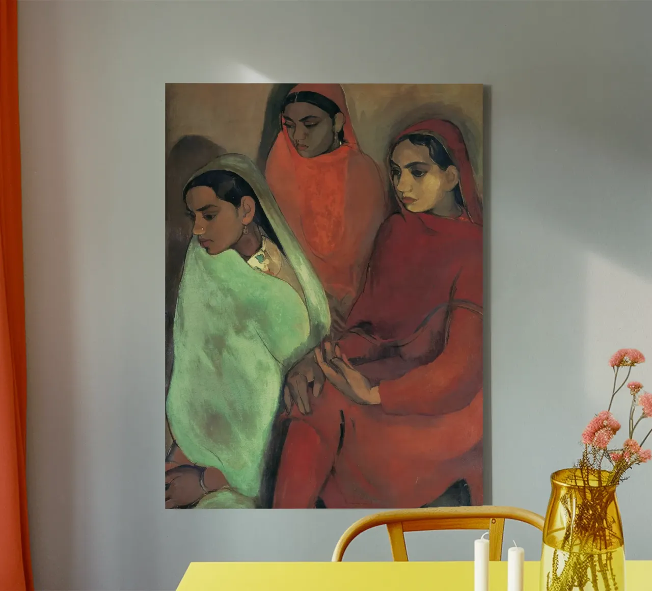 Group of Three Girls by Amrita Sher-Gil canvas with Floater frame by Rayretr