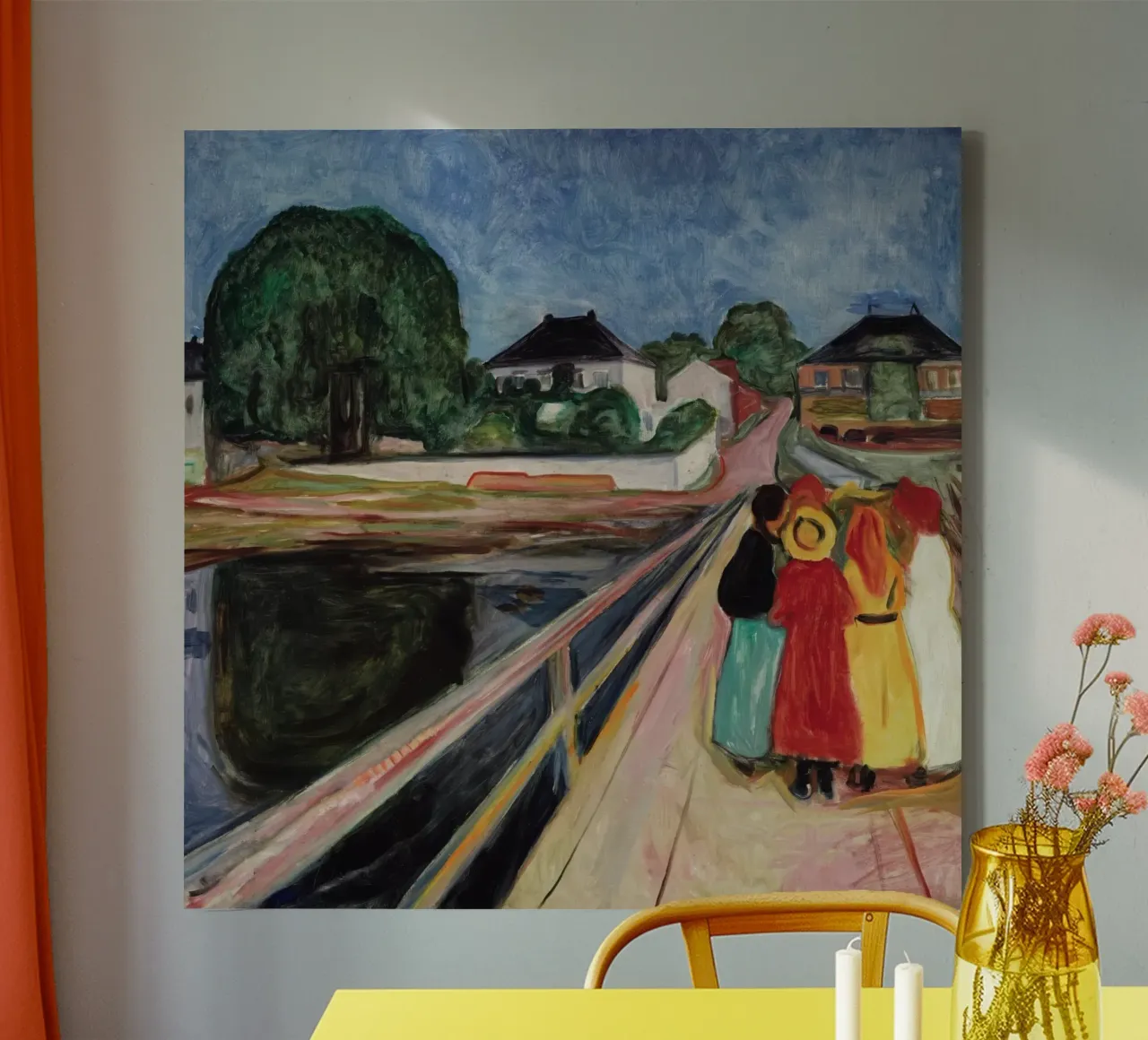 Mädchen auf der Brücke - II von Edvard Munch Leinwand mit Schattenfugenrahmen von Rayretr