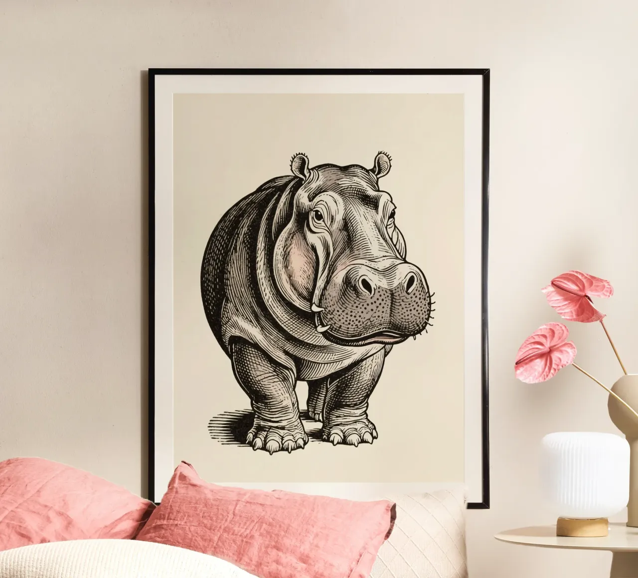 Ippopotamo poster con telaio in plastica da knowledge