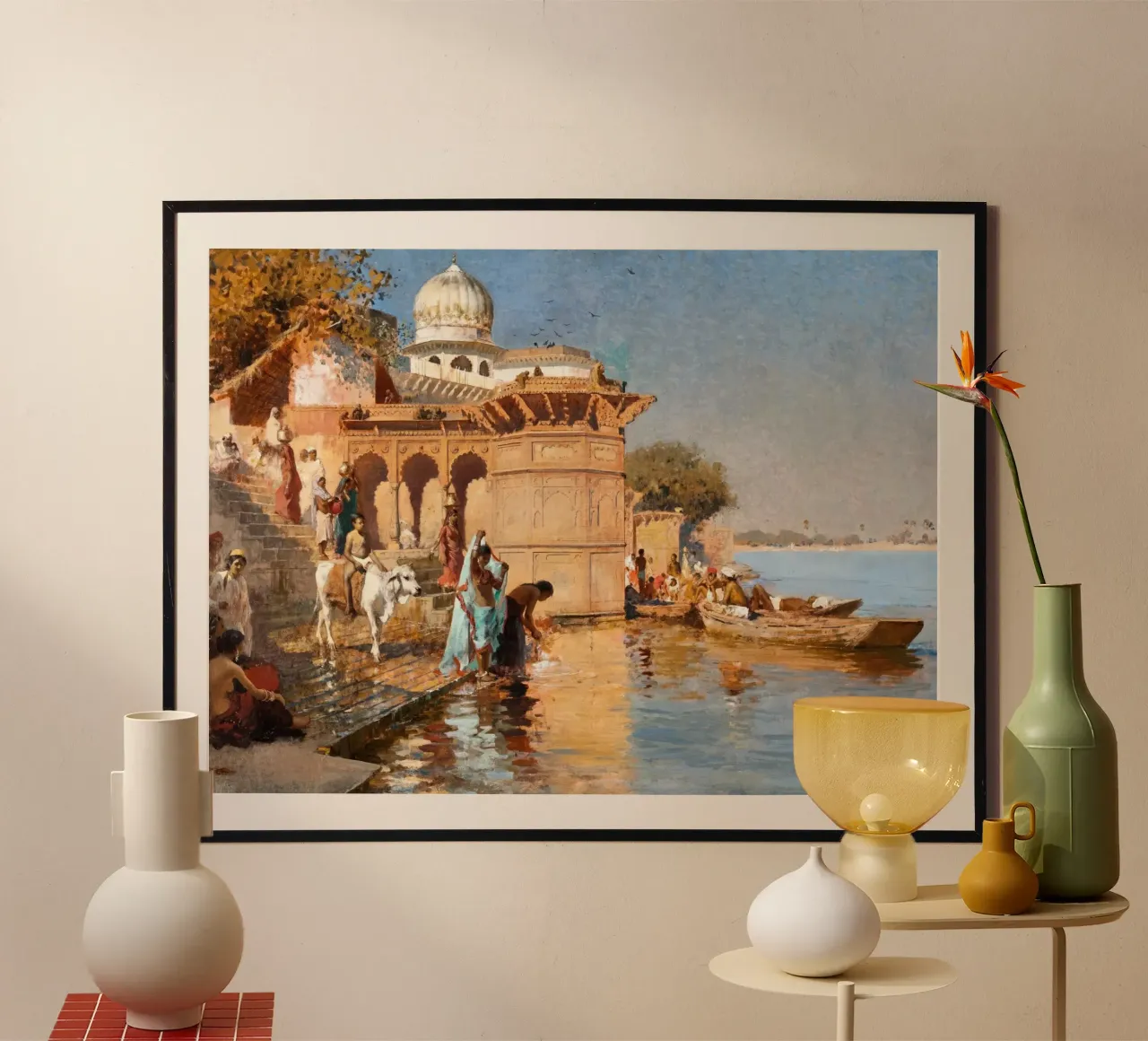 Lungo i Ghat, Mathura Edwin Lord Weeks poster con telaio in alluminio da Rayretr