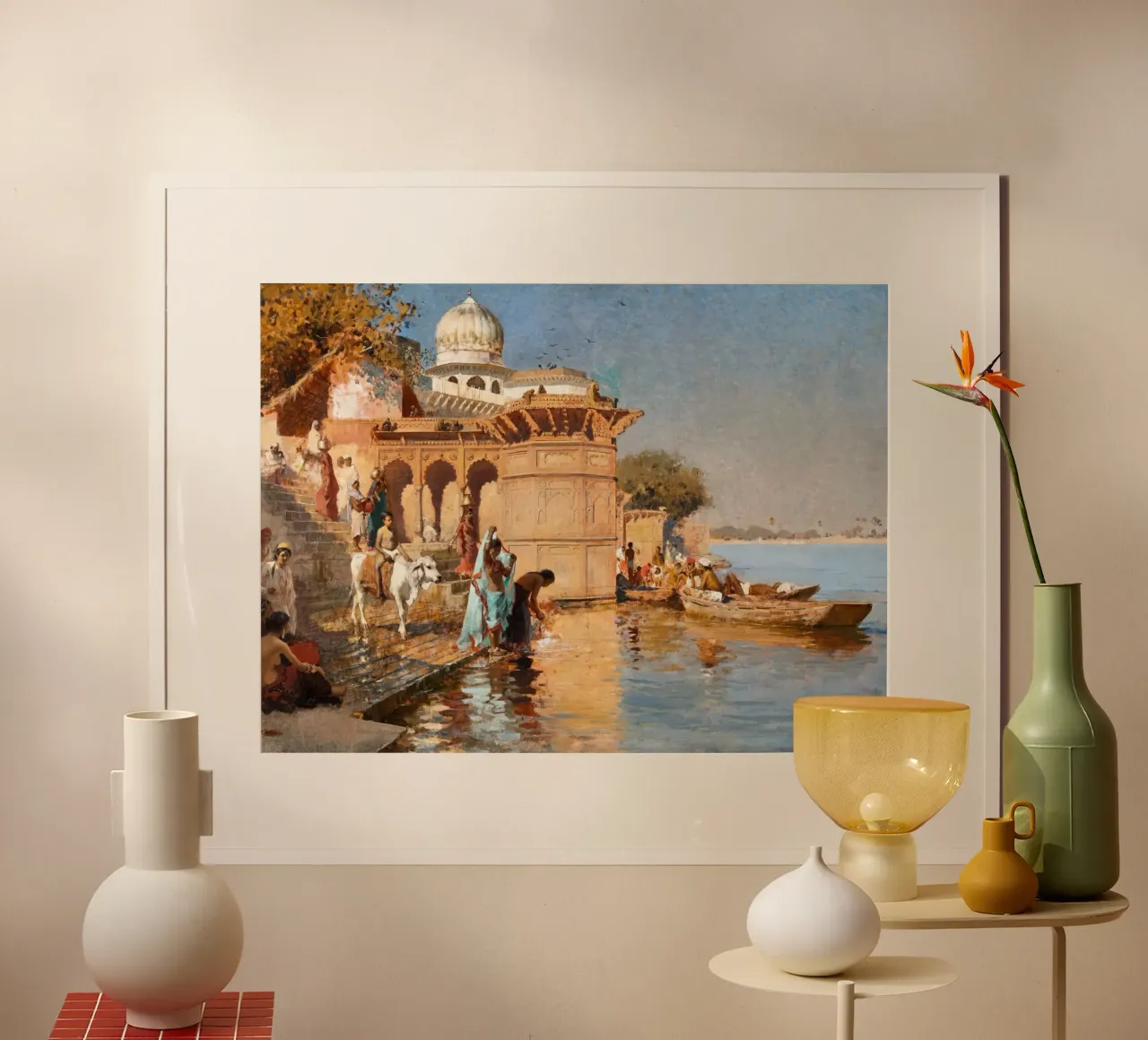 Lungo i Ghat, Mathura Edwin Lord Weeks poster con telaio in alluminio da Rayretr