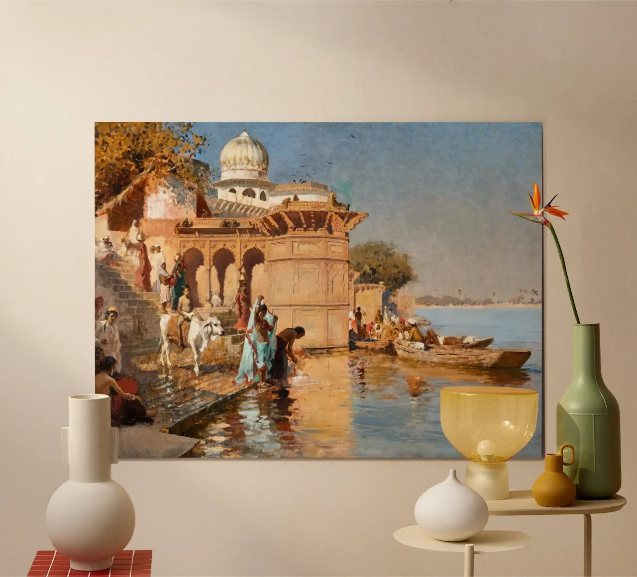 Lungo i Ghat, Mathura Edwin Lord Weeks poster con telaio in alluminio da Rayretr