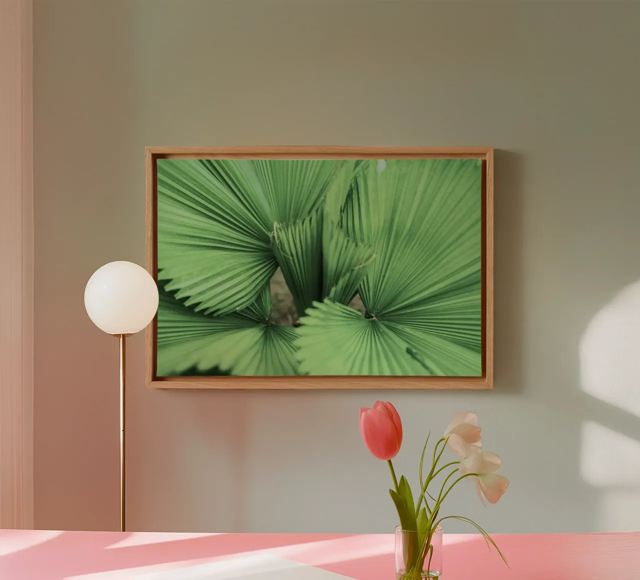 spiral palm leaf canvas with Floater frame by lesuki