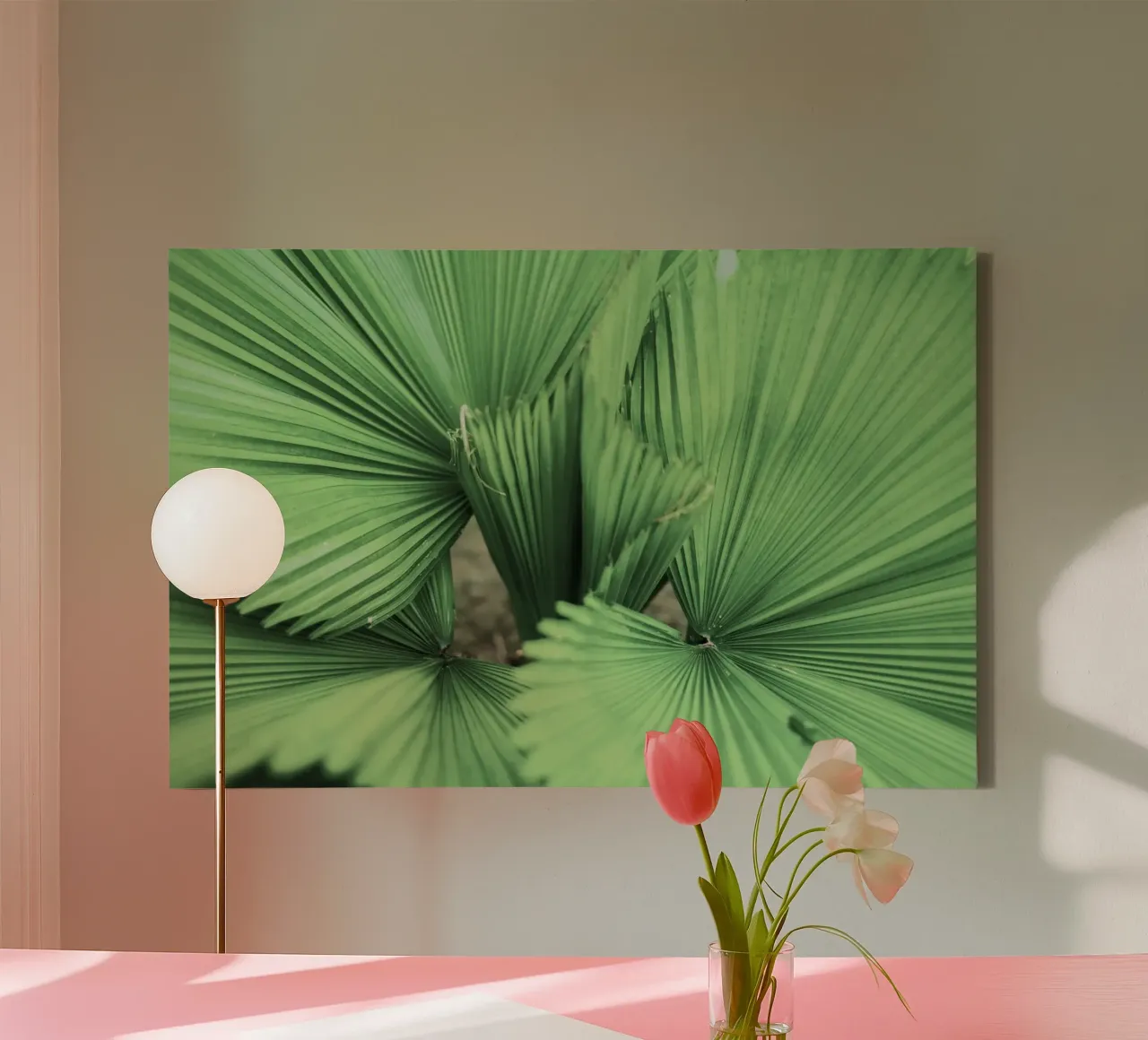 spiral palm leaf canvas with Floater frame by lesuki