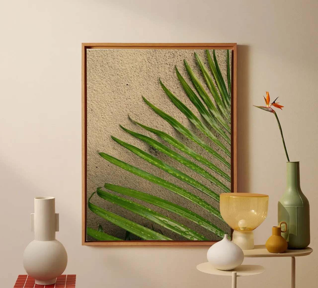palm leaf on the wall canvas with Floater frame by lesuki
