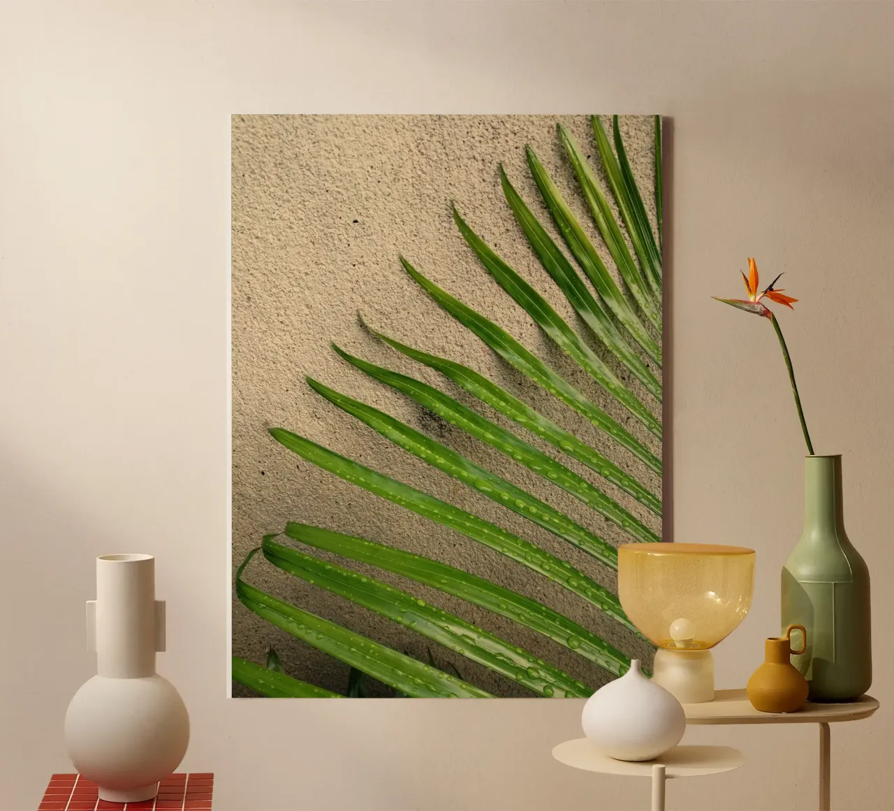 palm leaf on the wall canvas with Floater frame by lesuki