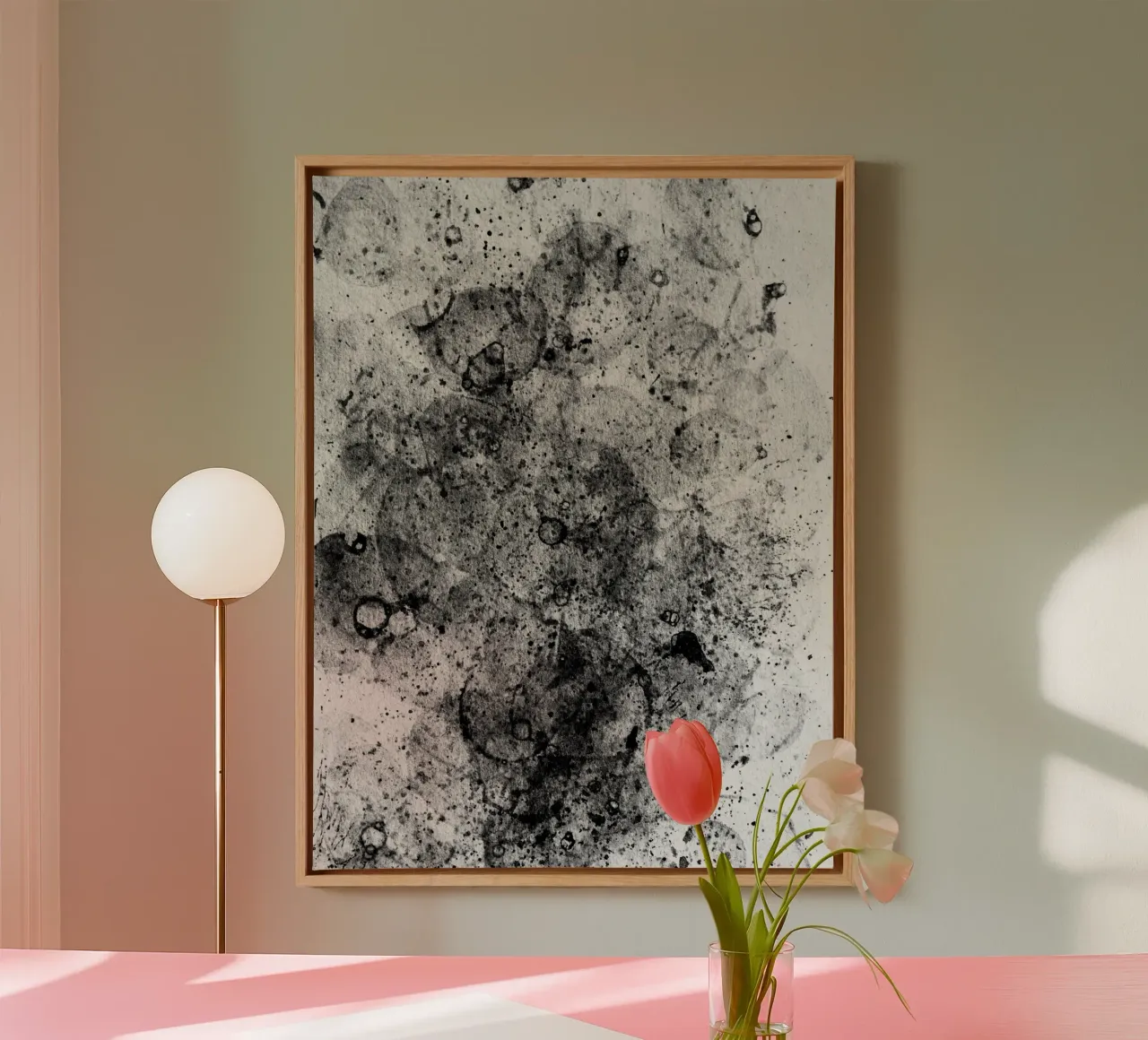 Abstract Artwork Greyscale #3 canvas with Floater frame by kathrinmay