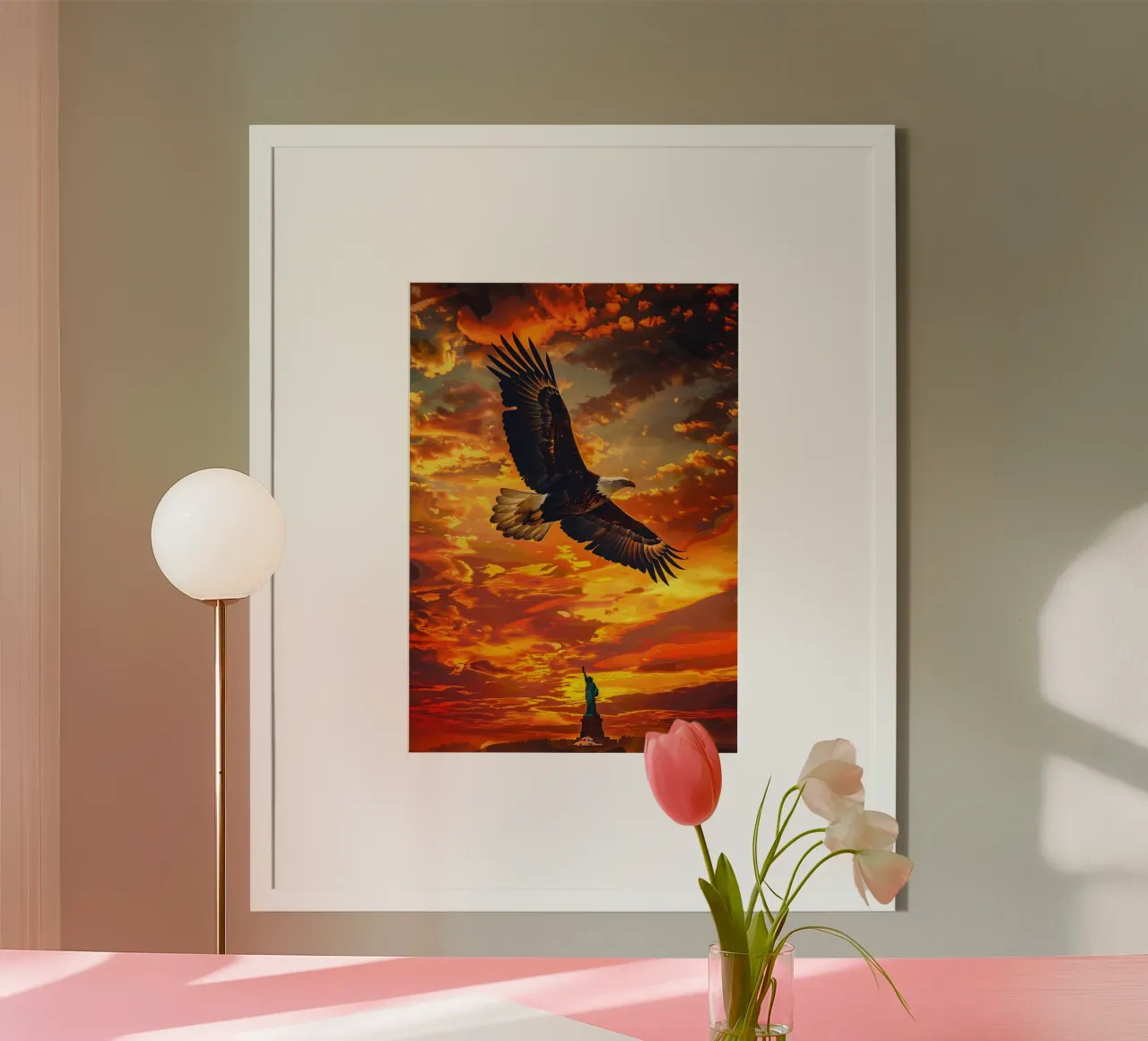 Aquila New York Statua della Libertà poster con telaio in alluminio da WILD ART