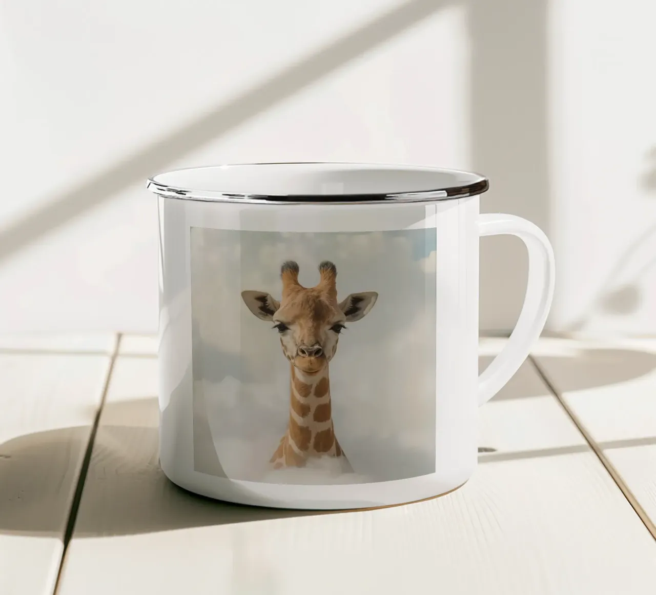 Giraffa sulle nuvole tazza in smalto da DesignDoodle
