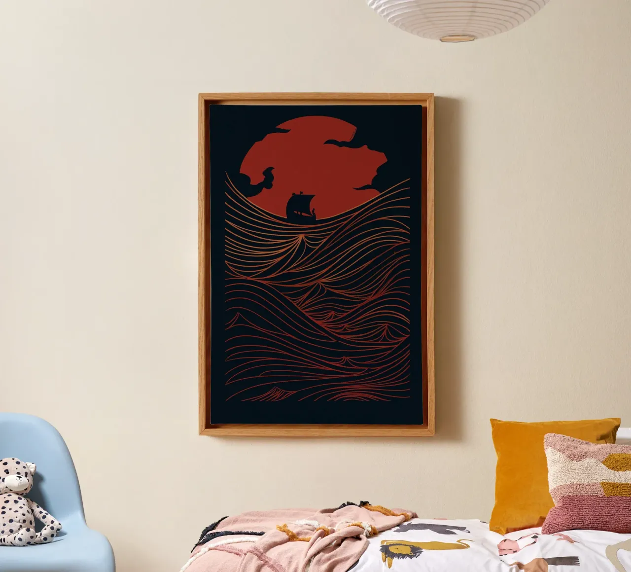Il viaggio cremisi: Un mare di sogni e destino tela con Cornice a cassetta da Artistic-shop