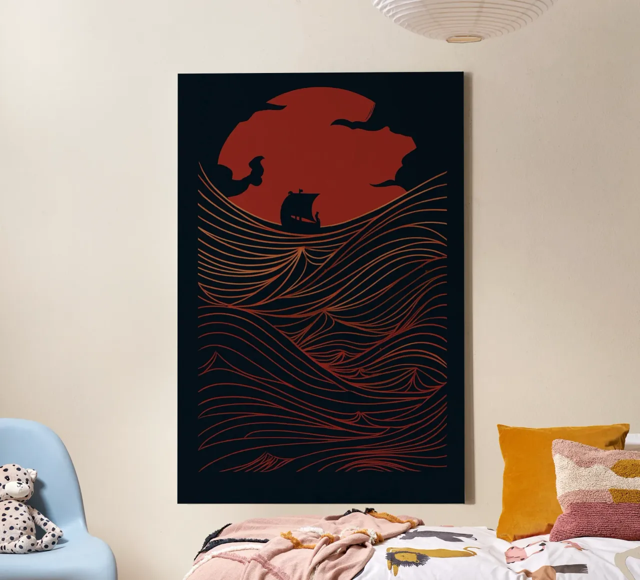Il viaggio cremisi: Un mare di sogni e destino tela con Cornice a cassetta da Artistic-shop
