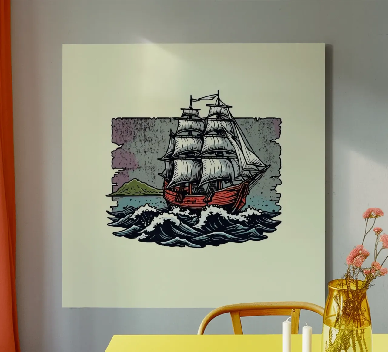 Horizonte carmesí" Una aventura náutica de época en un gran barco lienzo con Marco flotante de Artistic-shop