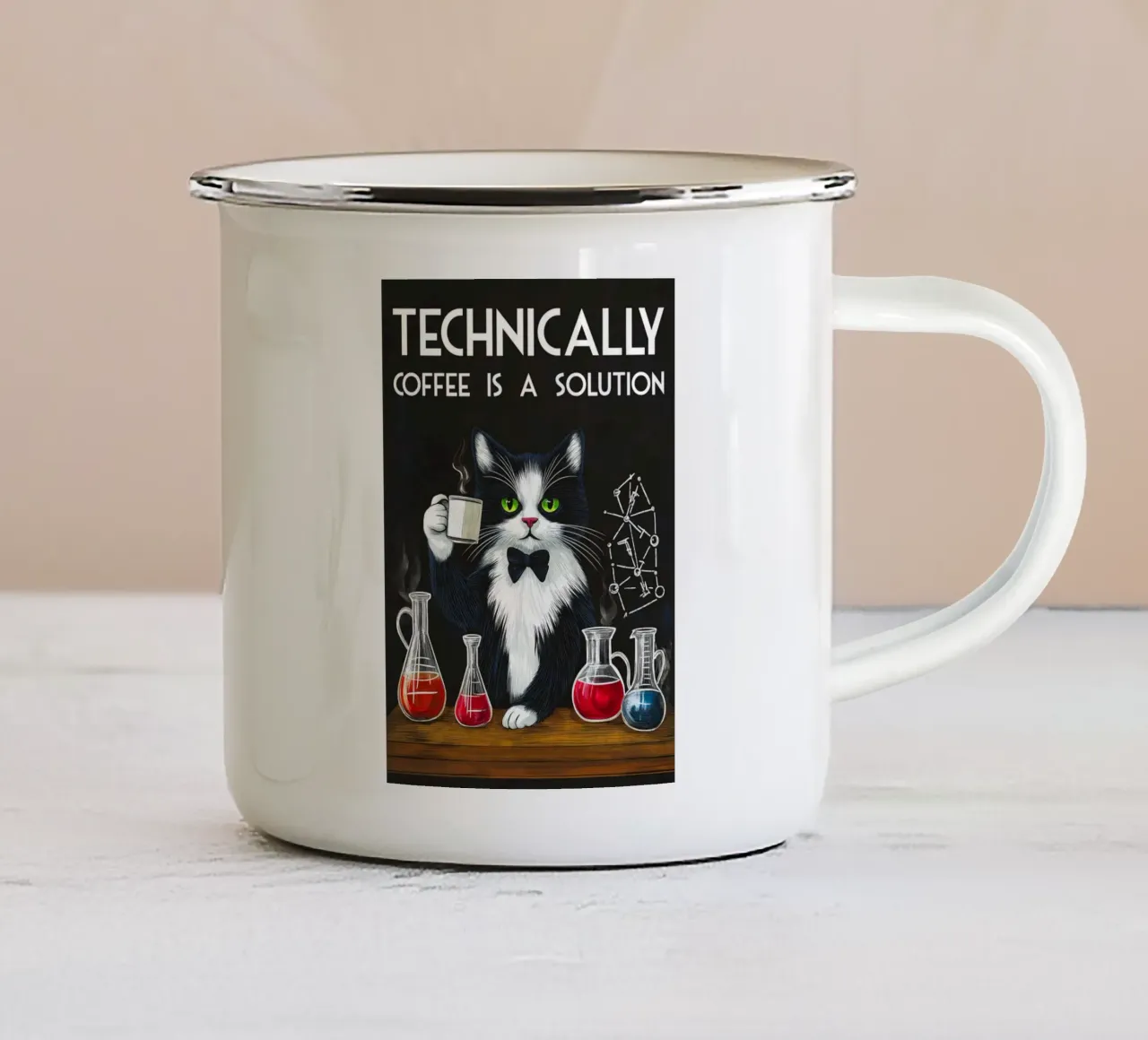 Gatto scienziato del caffè tazza in smalto da Stellar Creative