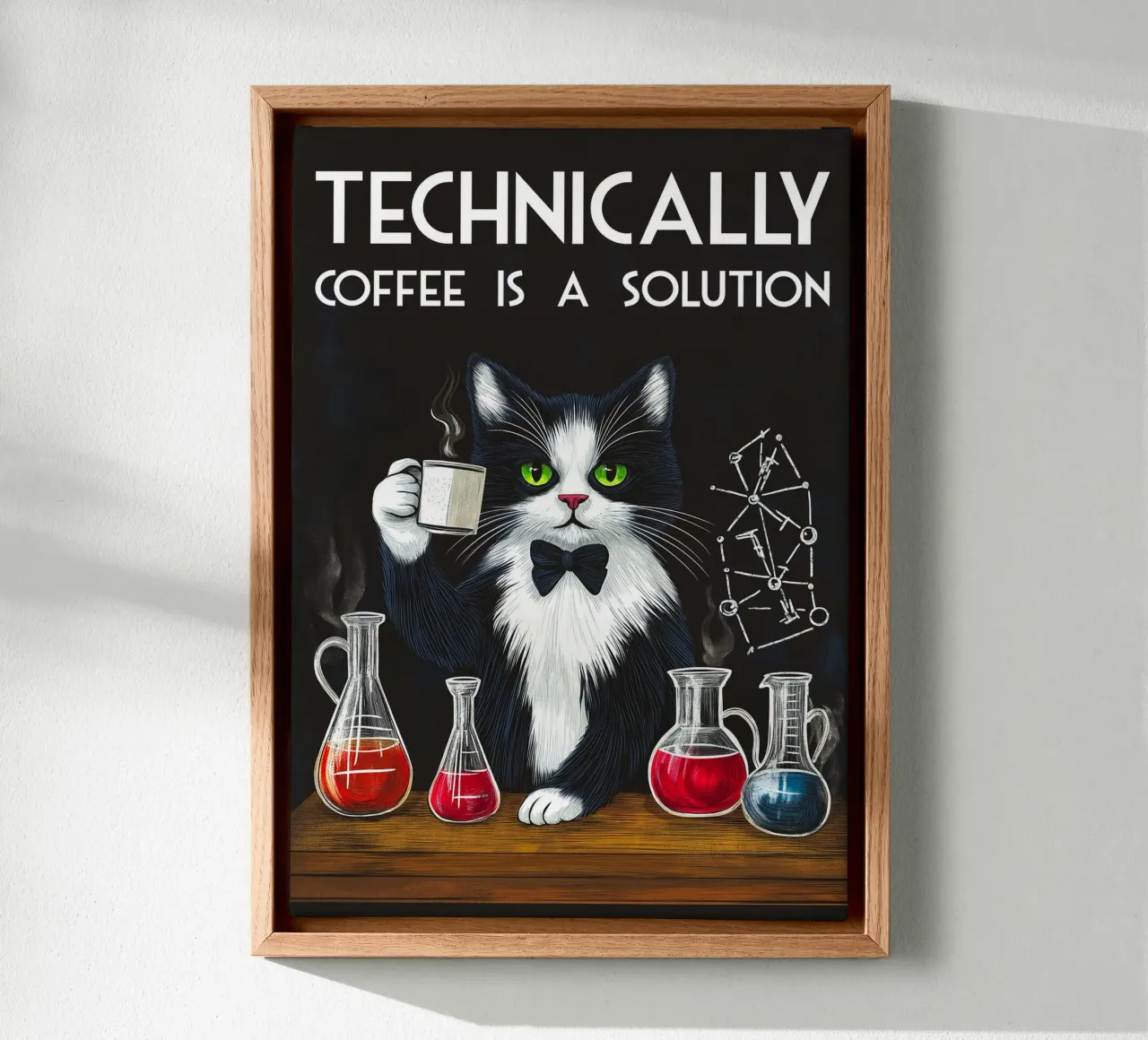 Coffee Cat Scientist canvas with Floater frame by Stellar Creative