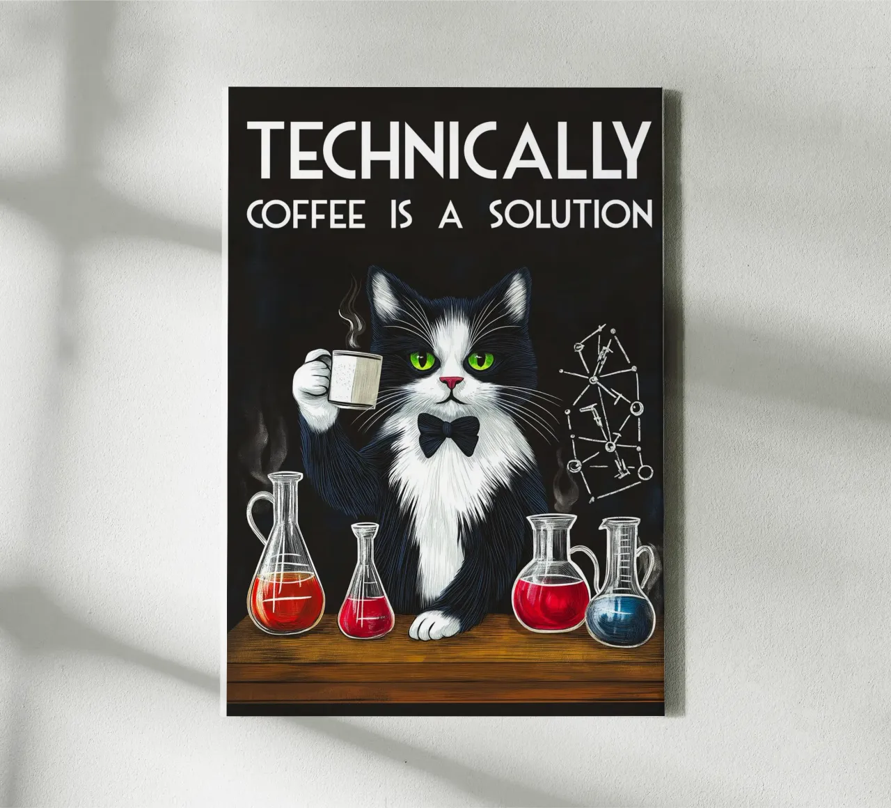 Coffee Cat Scientist canvas with Floater frame by Stellar Creative