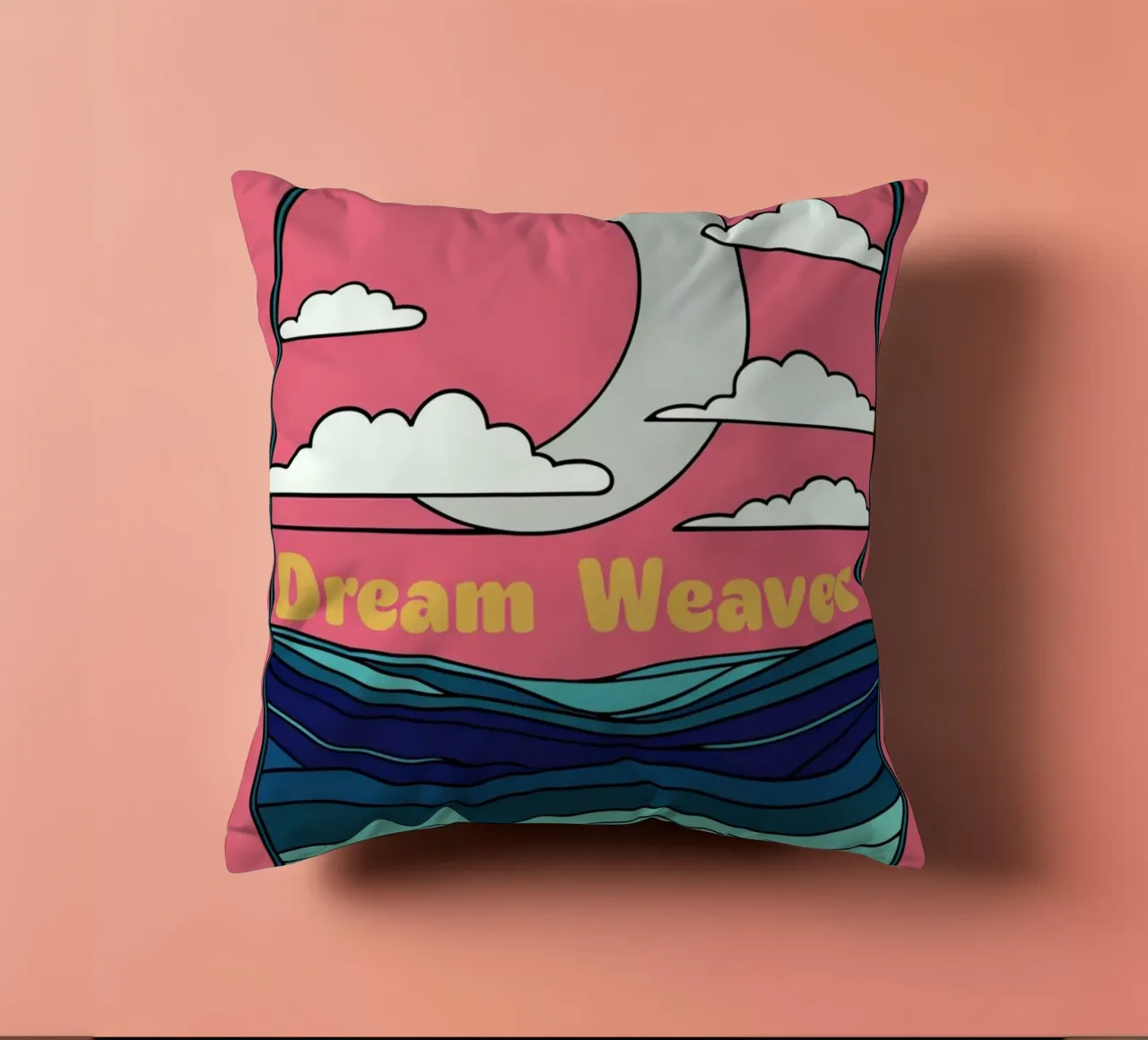 Il viaggio celeste del tessitore di sogni: Una luna e un oceano mistici cuscino da Artistic-shop