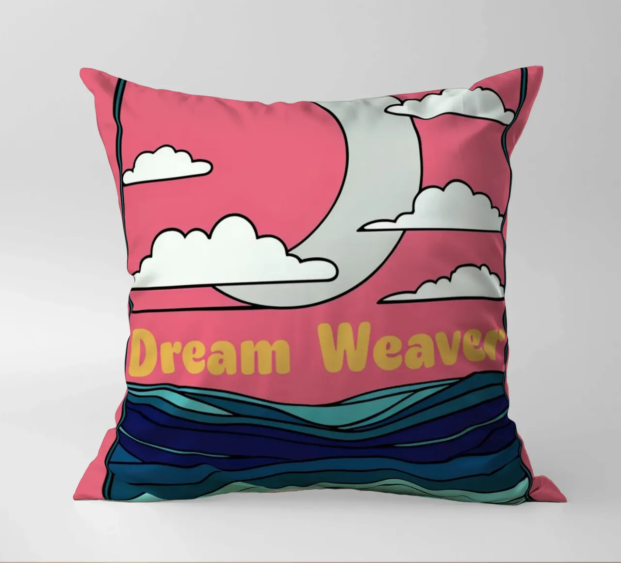 Il viaggio celeste del tessitore di sogni: Una luna e un oceano mistici cuscino da Artistic-shop