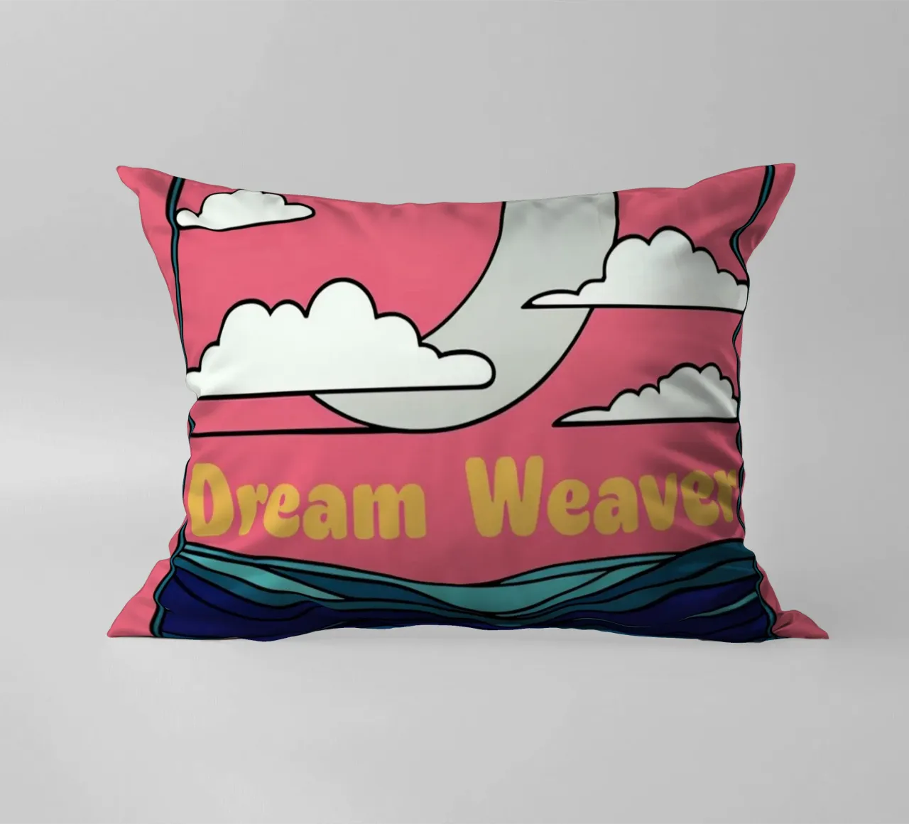 Il viaggio celeste del tessitore di sogni: Una luna e un oceano mistici cuscino da Artistic-shop