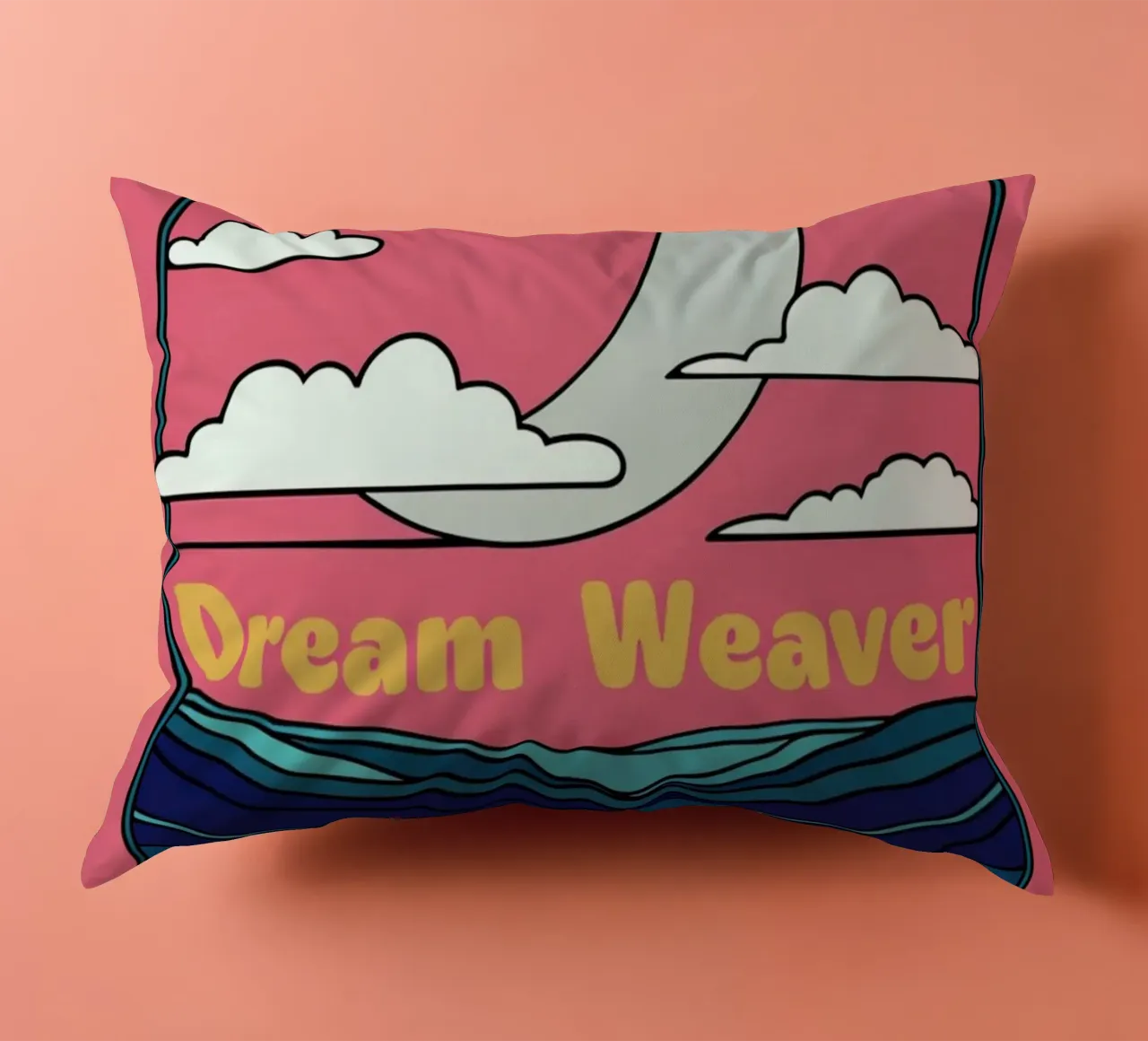 Il viaggio celeste del tessitore di sogni: Una luna e un oceano mistici cuscino da Artistic-shop
