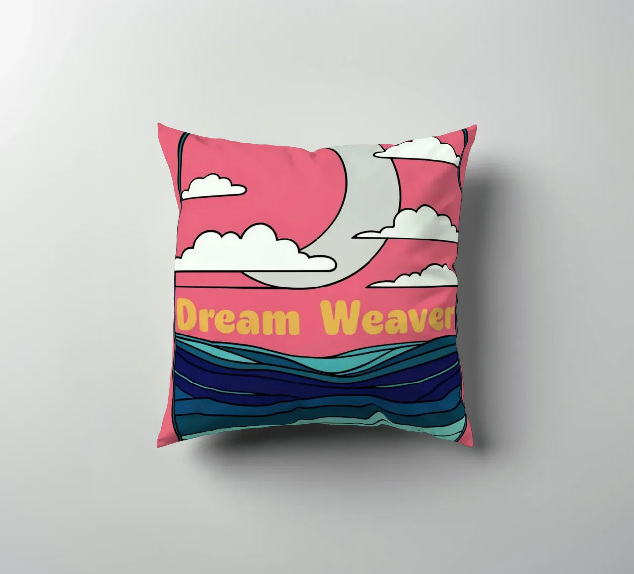 Il viaggio celeste del tessitore di sogni: Una luna e un oceano mistici cuscino da Artistic-shop