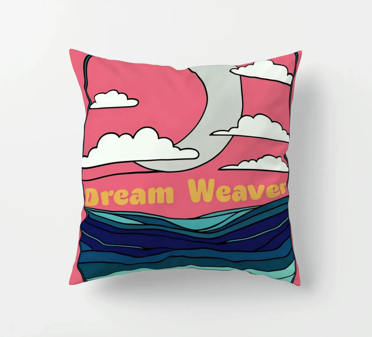 Il viaggio celeste del tessitore di sogni: Una luna e un oceano mistici cuscino da Artistic-shop