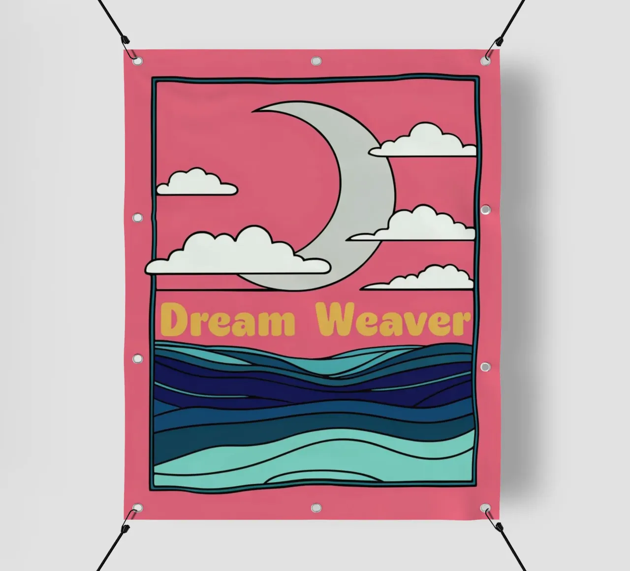 Il viaggio celeste del tessitore di sogni: Una luna e un oceano mistici telo in pvc da Artistic-shop
