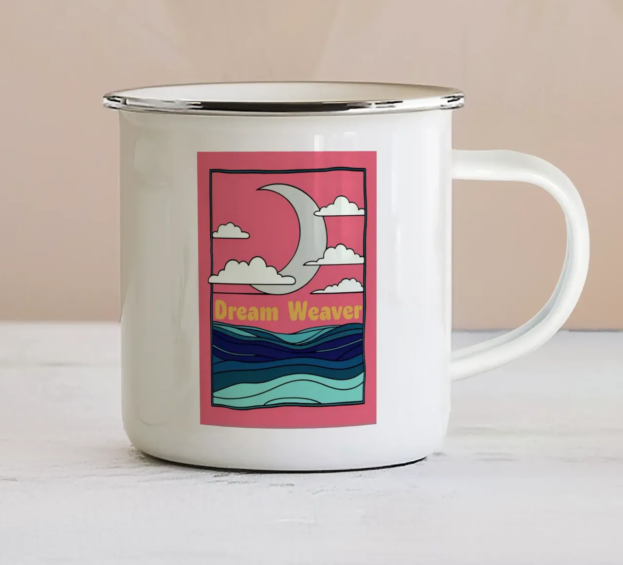 Il viaggio celeste del tessitore di sogni: Una luna e un oceano mistici tazza in smalto da Artistic-shop