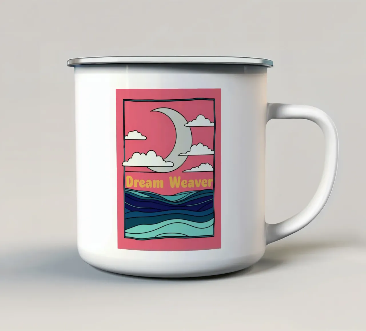 Il viaggio celeste del tessitore di sogni: Una luna e un oceano mistici tazza in smalto da Artistic-shop