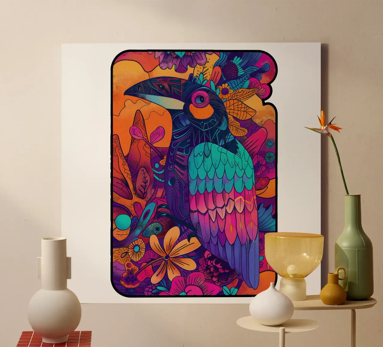The Parrot canvas met Baklijst van Qimstudio