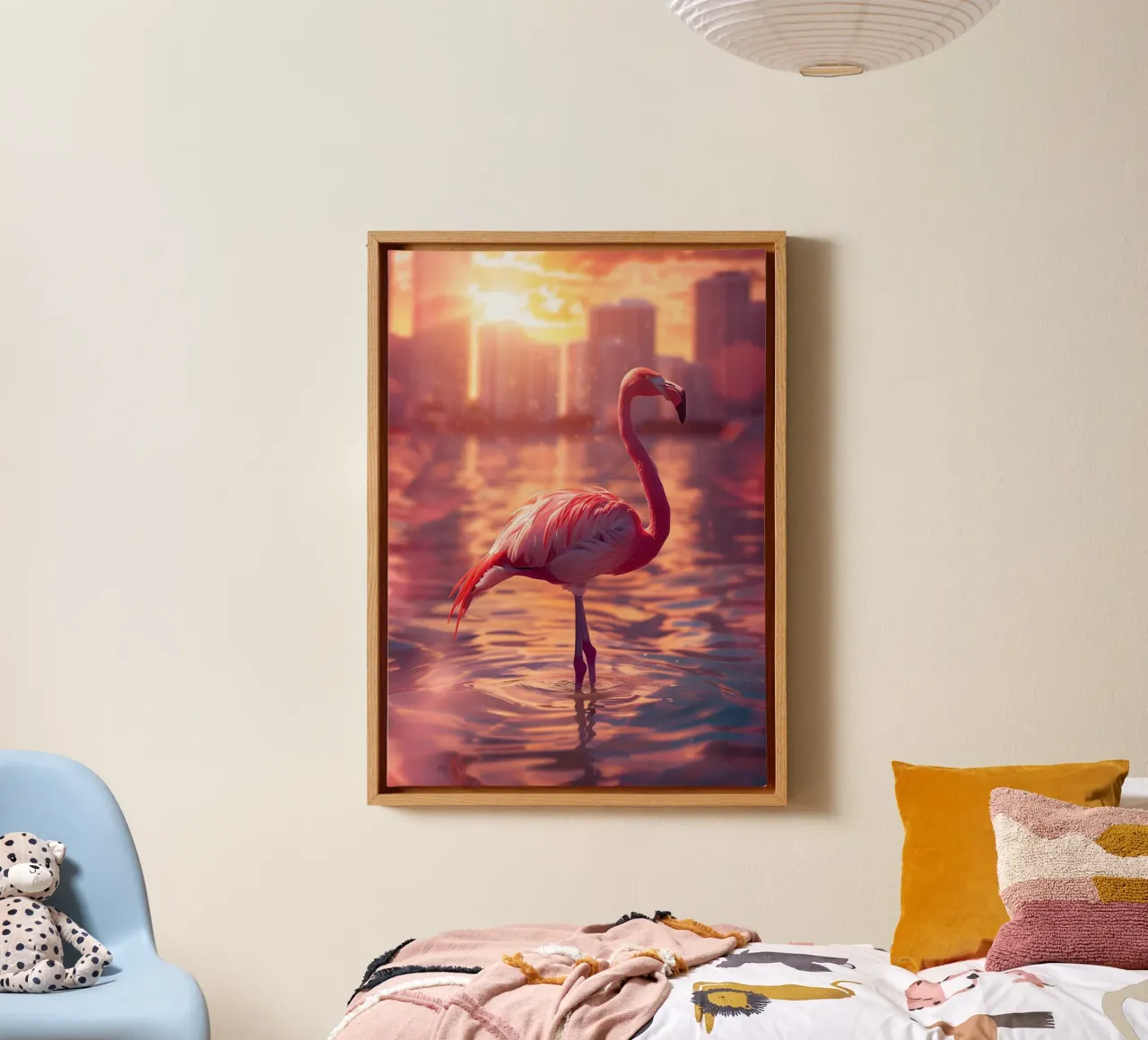Flamingo Miami Beach canvas with Floater frame by WILD ART