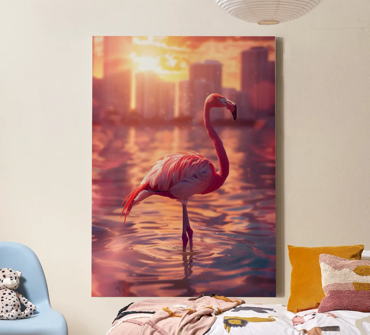 Flamingo Miami Beach canvas with Floater frame by WILD ART