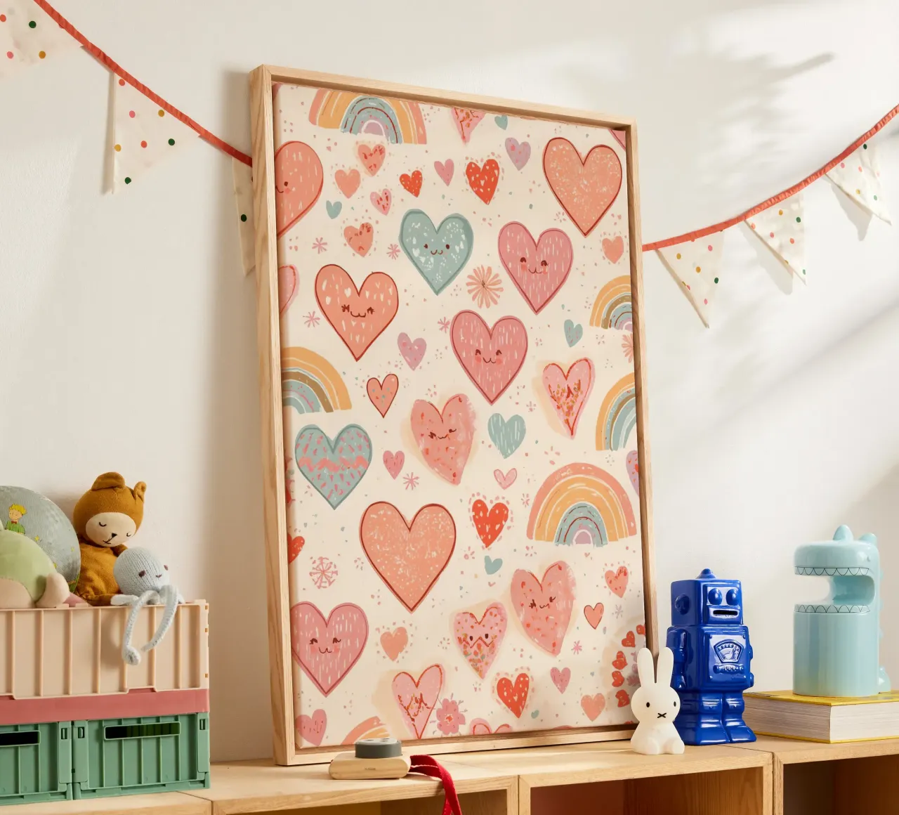 Mignon motif de cœurs et d'arcs-en-ciel pour la chambre d'enfant toile avec Caisse américaine de DesignDoodle