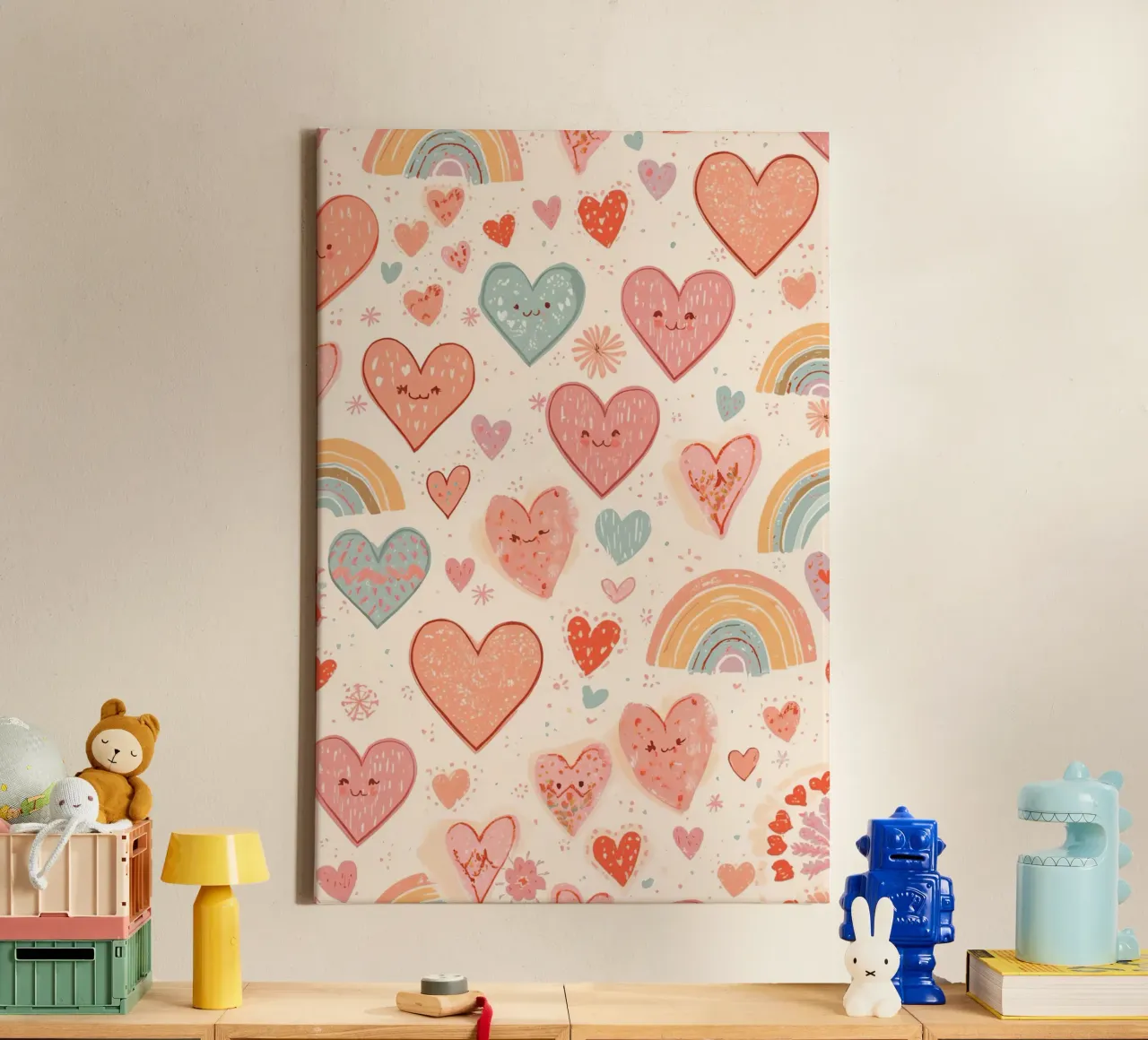 Mignon motif de cœurs et d'arcs-en-ciel pour la chambre d'enfant toile avec Caisse américaine de DesignDoodle