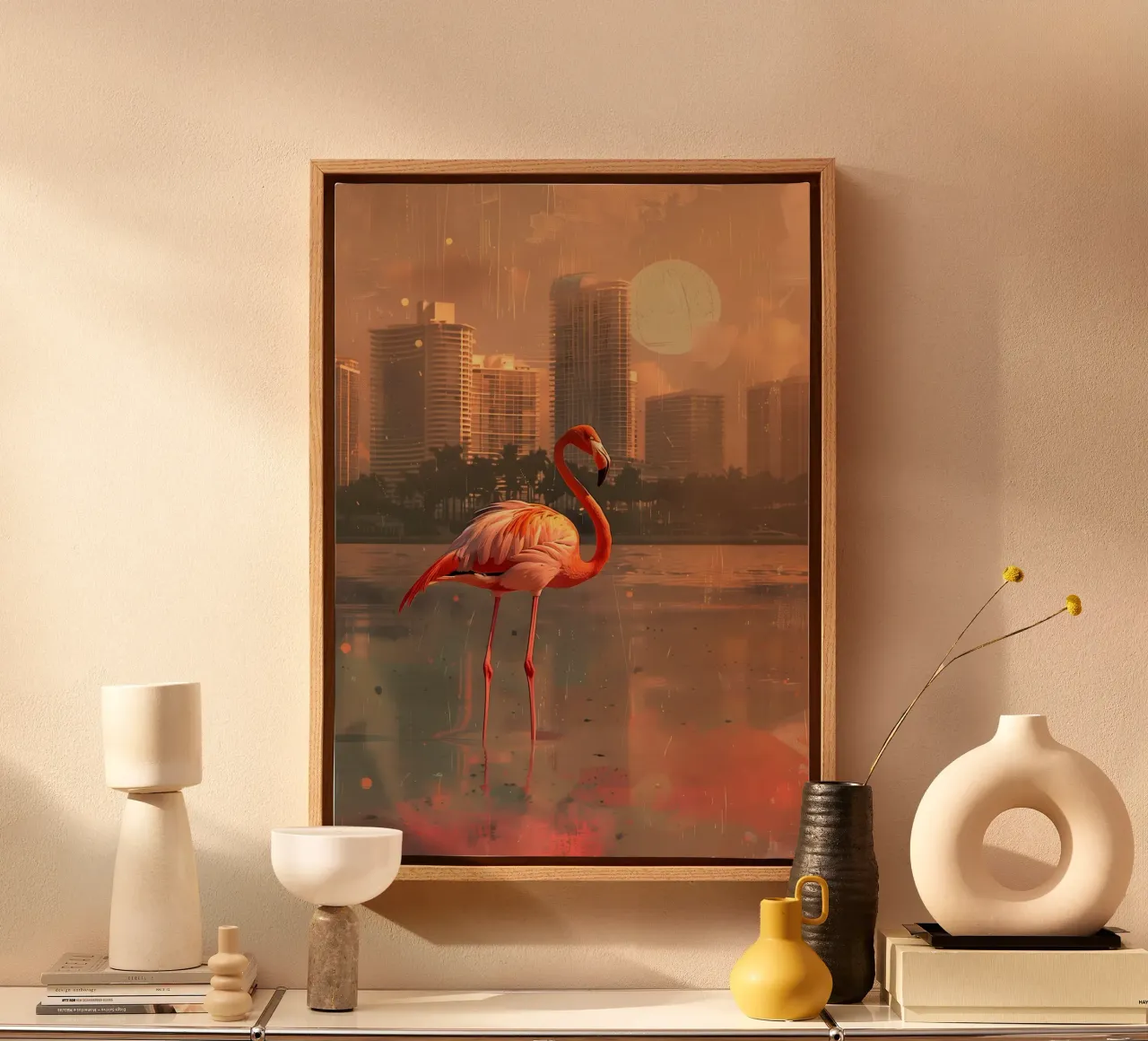 Flamingo Miami Kunst canvas met Baklijst van WILD ART