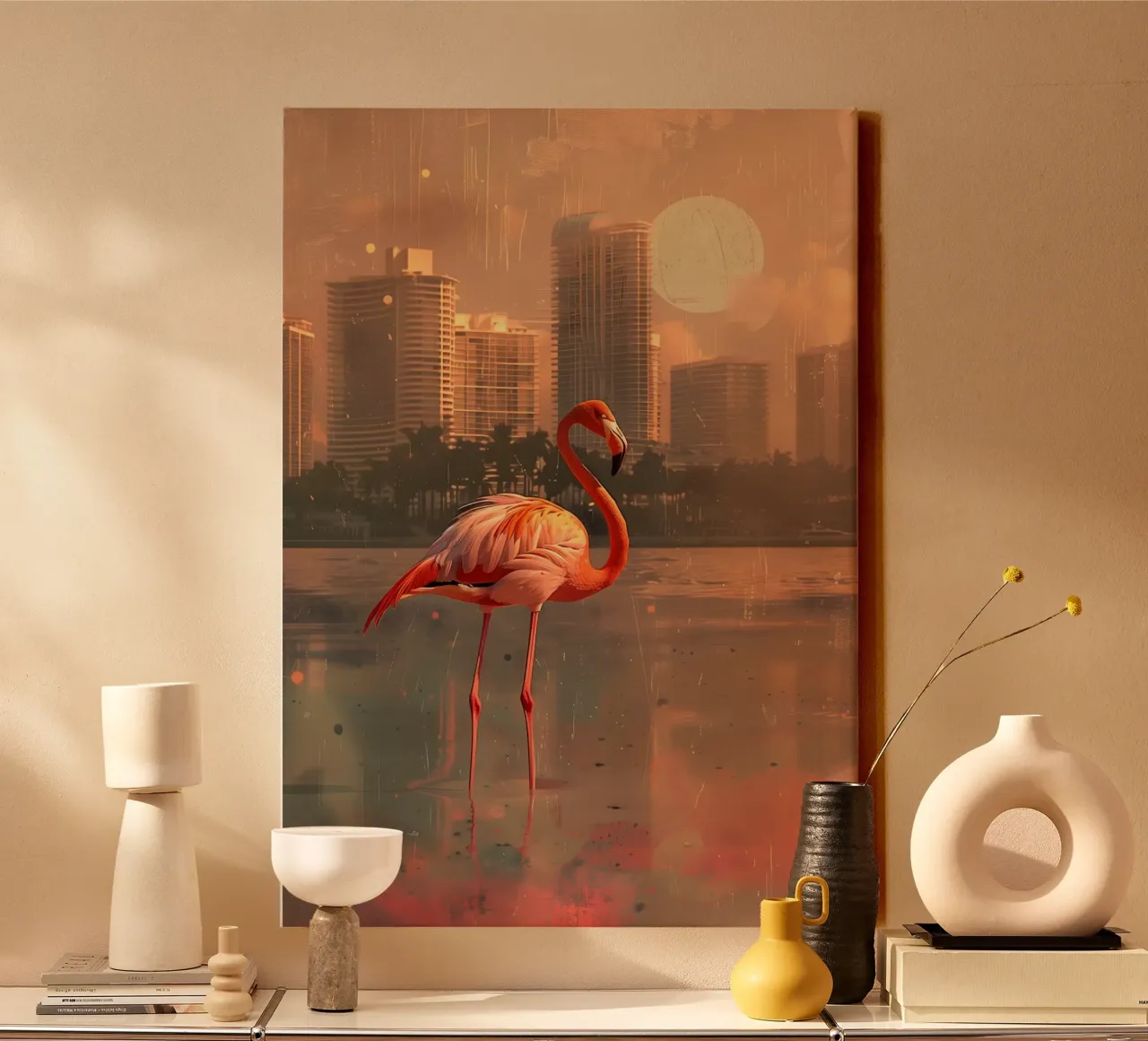 Flamingo Miami Kunst canvas met Baklijst van WILD ART