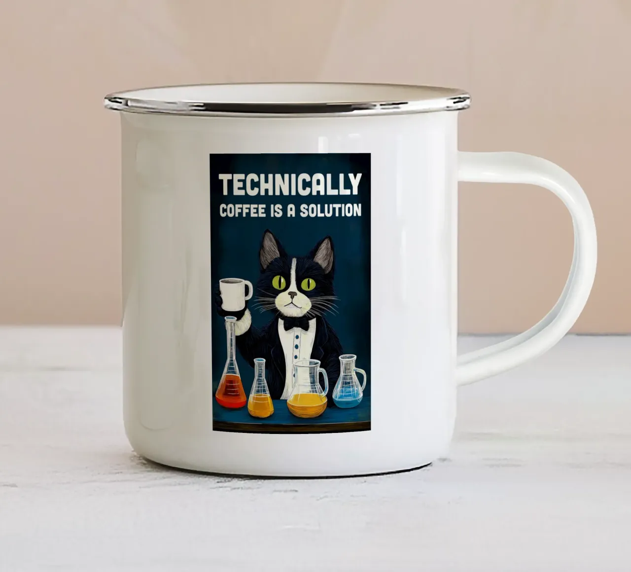 Gatto scienziato del caffè tazza in smalto da Stellar Creative