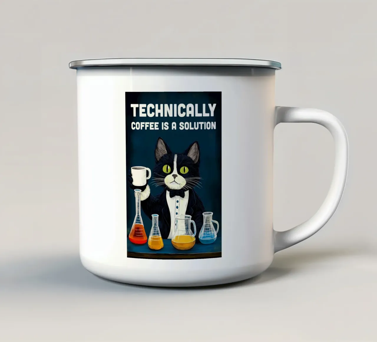 Gatto scienziato del caffè tazza in smalto da Stellar Creative