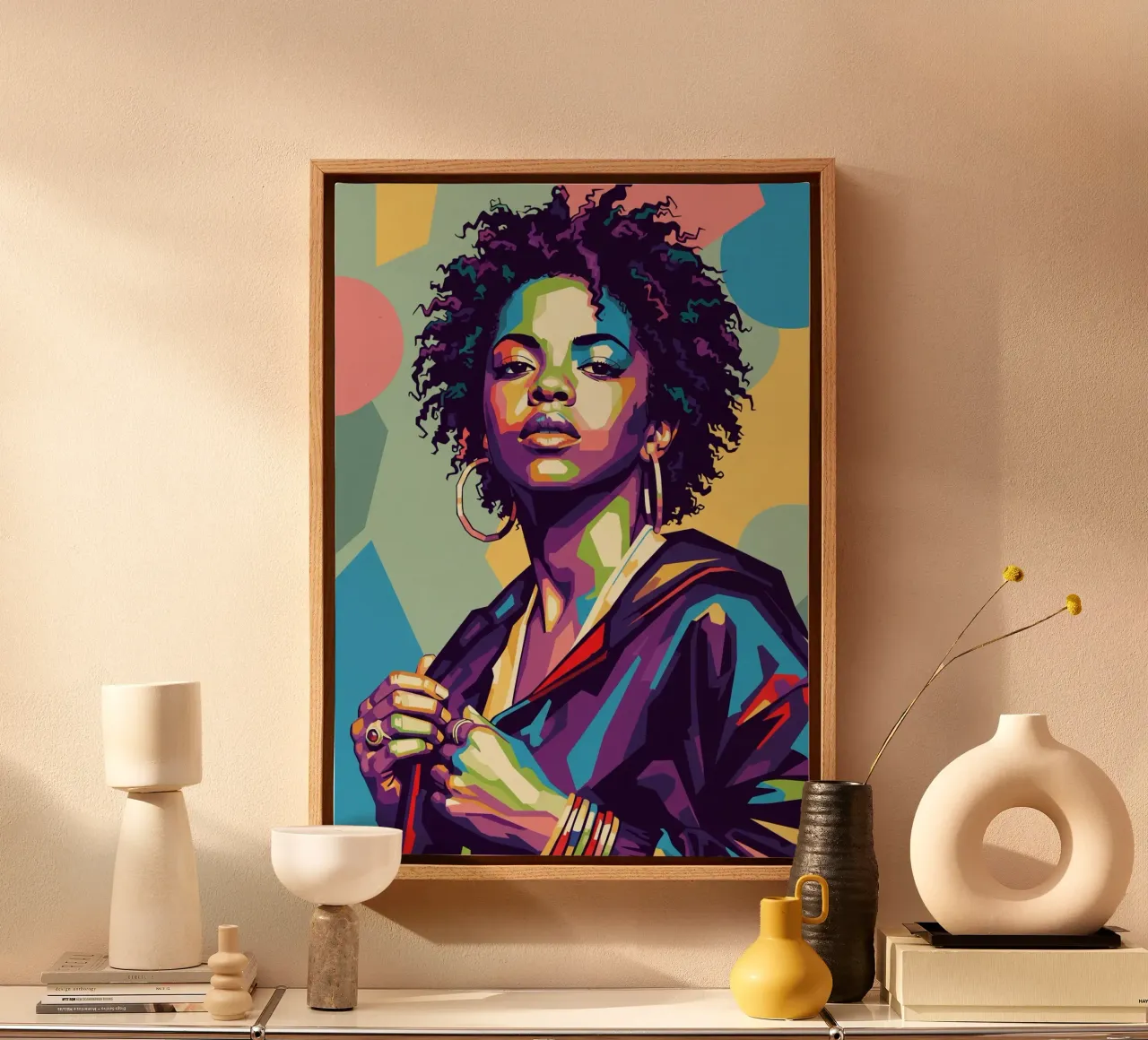 Lauryn Hill pop-art retro canvas met Baklijst van Hantamrata
