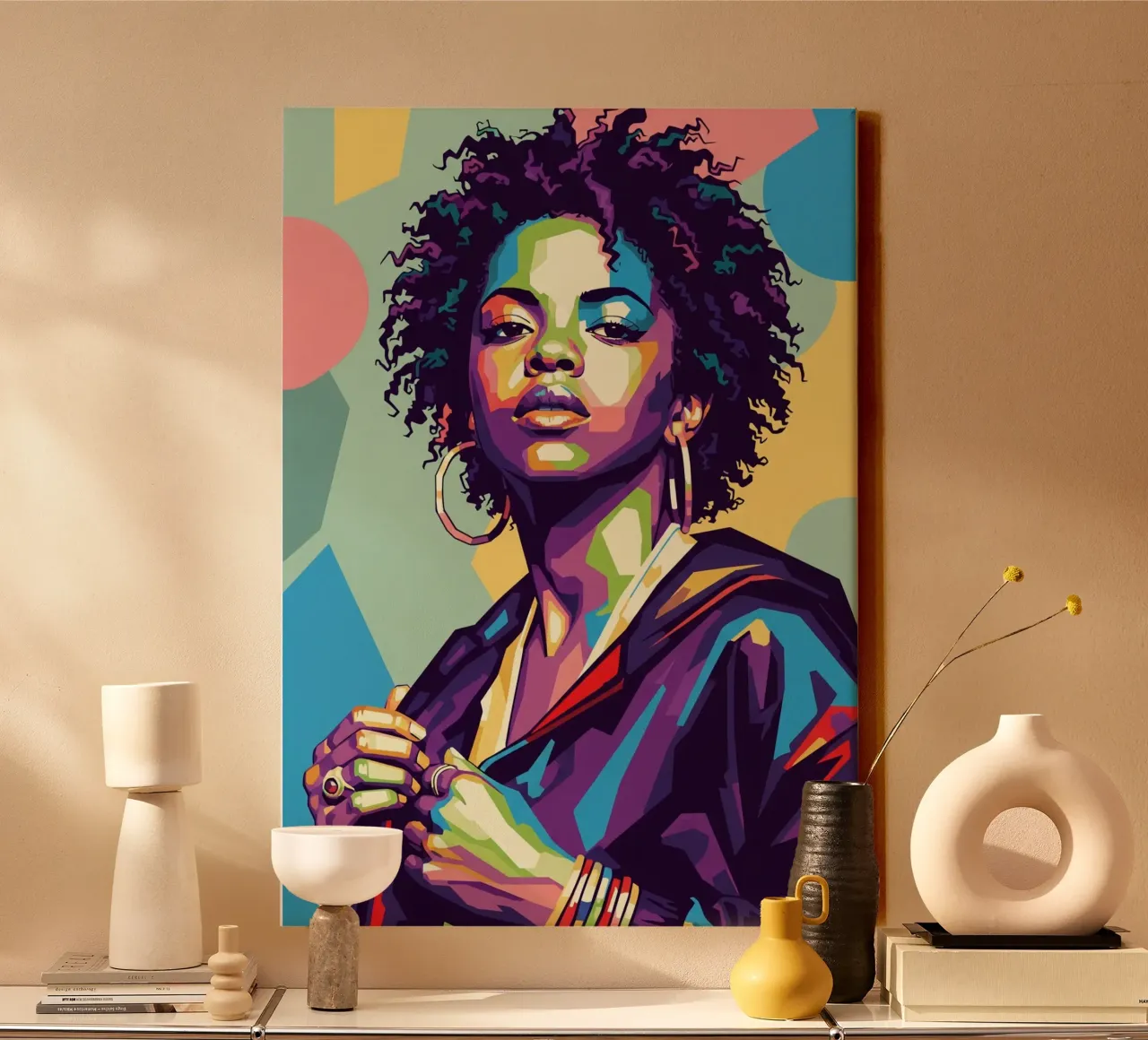 Lauryn Hill pop-art retro canvas met Baklijst van Hantamrata