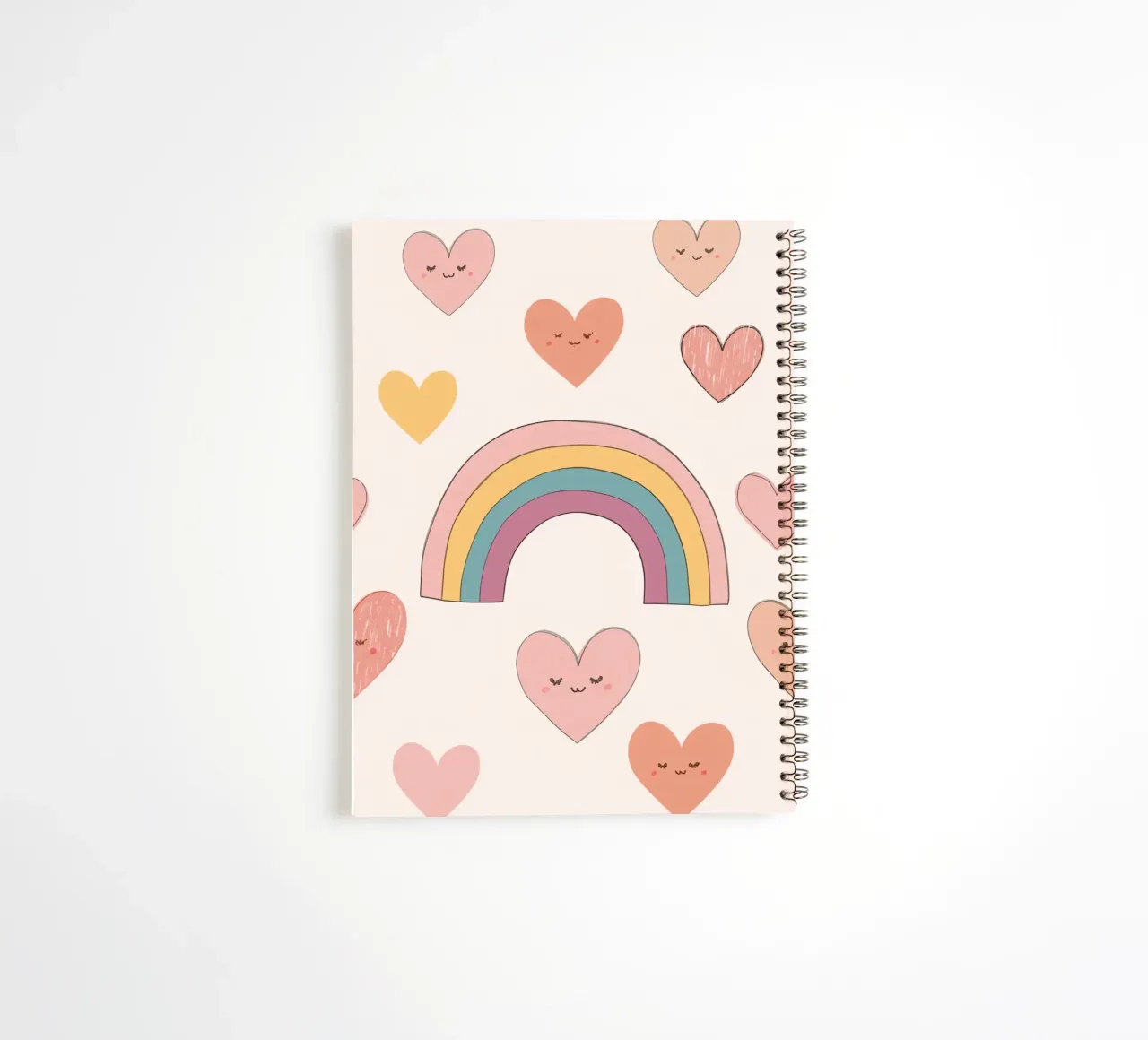 Carino cuori felici e arcobaleno su sfondo beige diario ad anelli da DesignDoodle