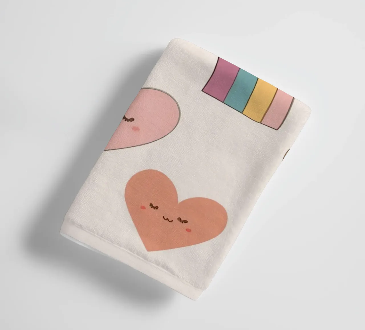 Cute Happy Hearts und Regenbogen auf Beige Hintergrund Handtuch von DesignDoodle