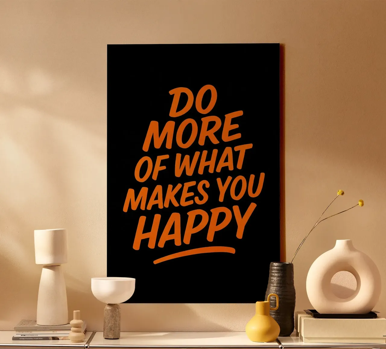 Doe meer van wat je gelukkig maakt - Inspirerende Quote Muur A canvas met Baklijst van inspirational quote