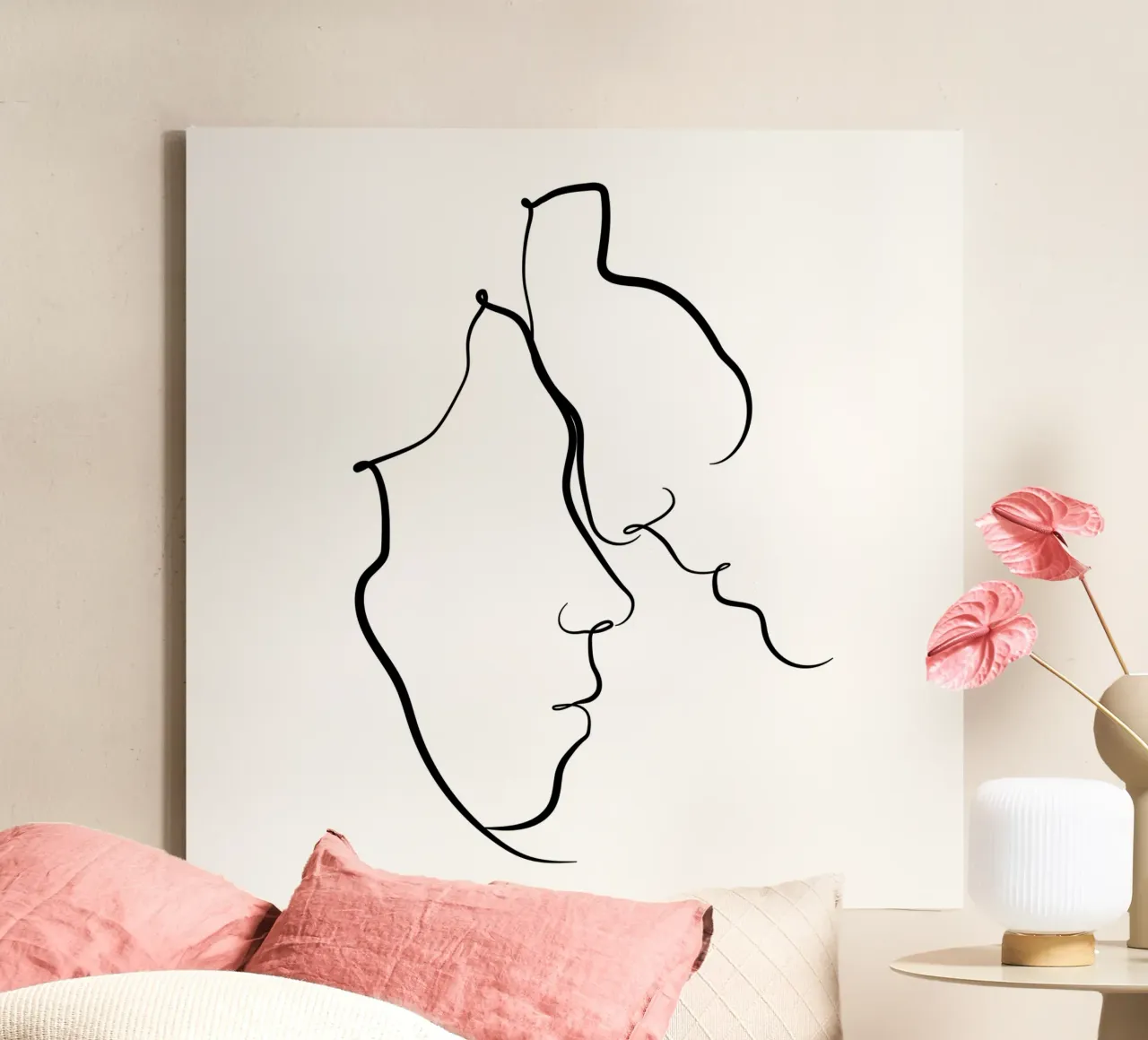 Liebespaar Kopf an Kopf - Linienkunst tela con Cornice a cassetta da pierosvisuals