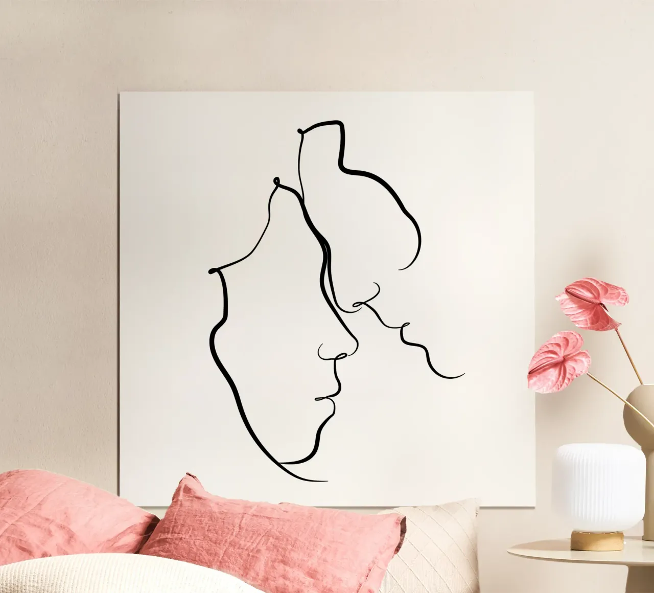 Liebespaar Kopf an Kopf - Linienkunst poster con telaio in alluminio da pierosvisuals