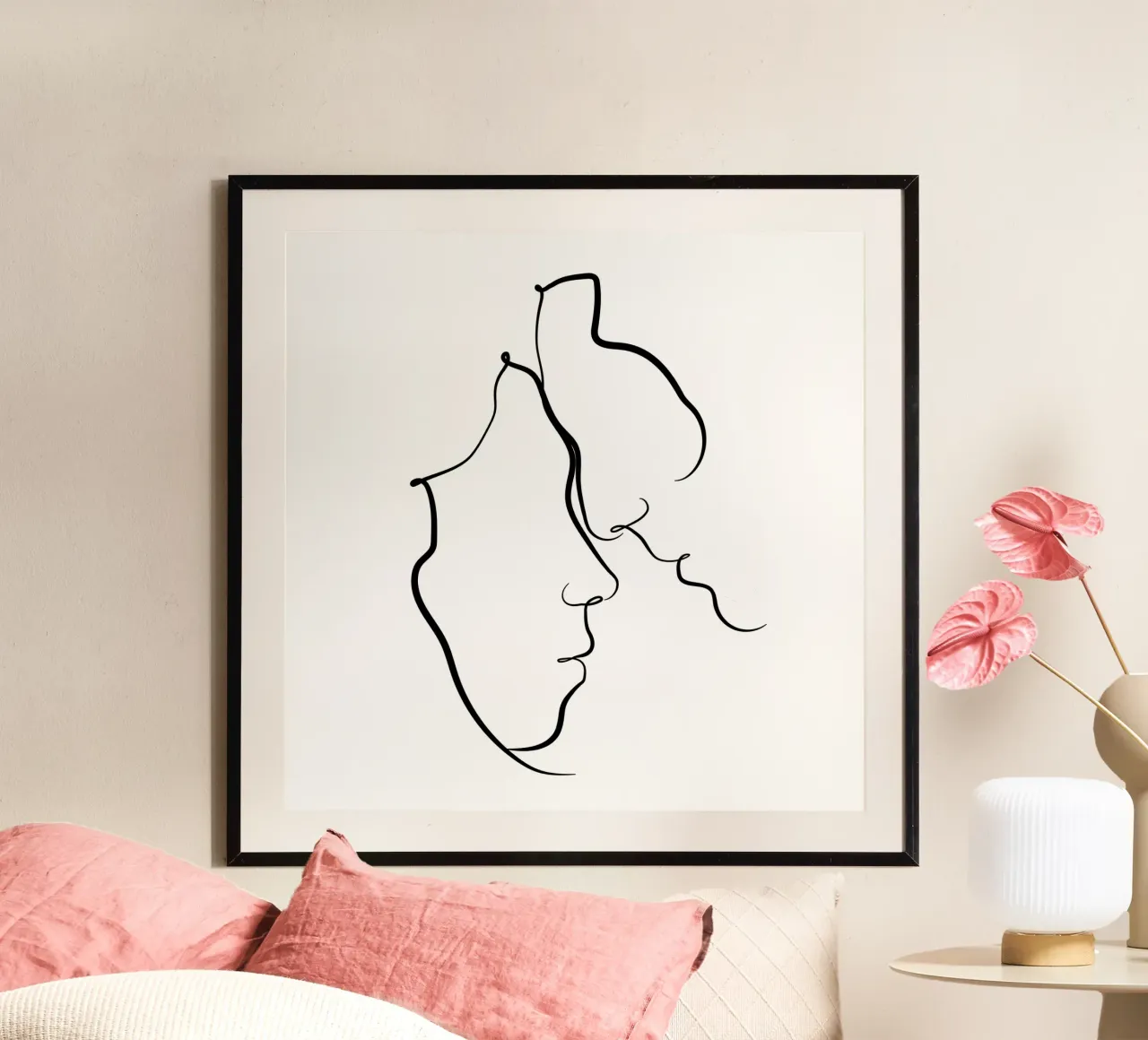 Liebespaar Kopf an Kopf - Linienkunst poster con telaio in alluminio da pierosvisuals