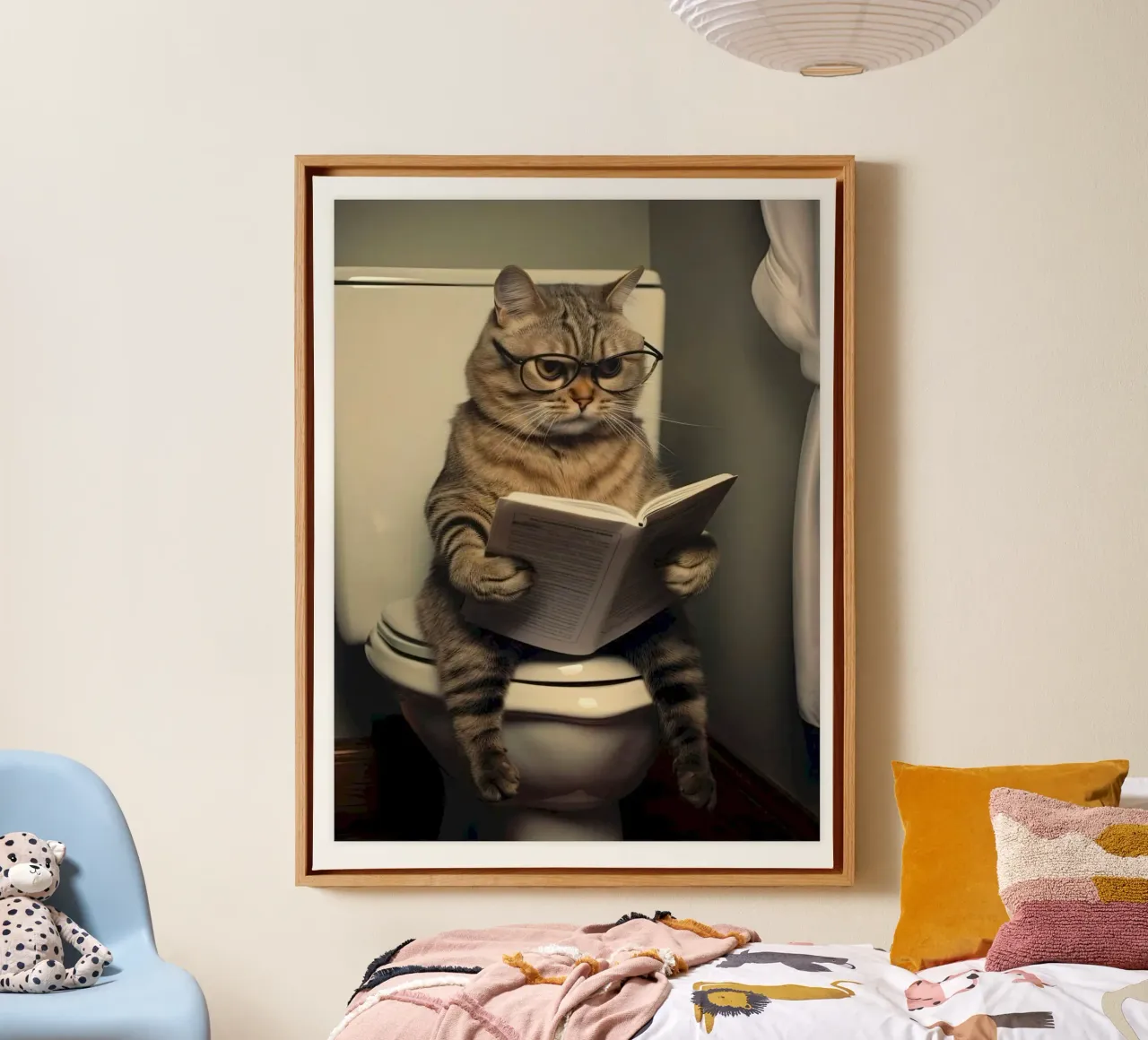 cat reading in toilet canvas met Baklijst van sophiaz