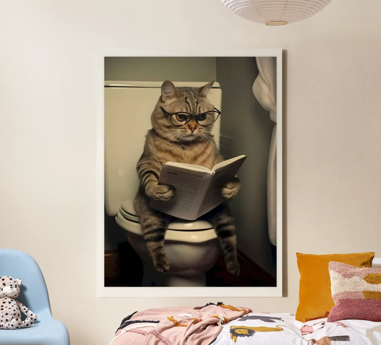 cat reading in toilet canvas met Baklijst van sophiaz