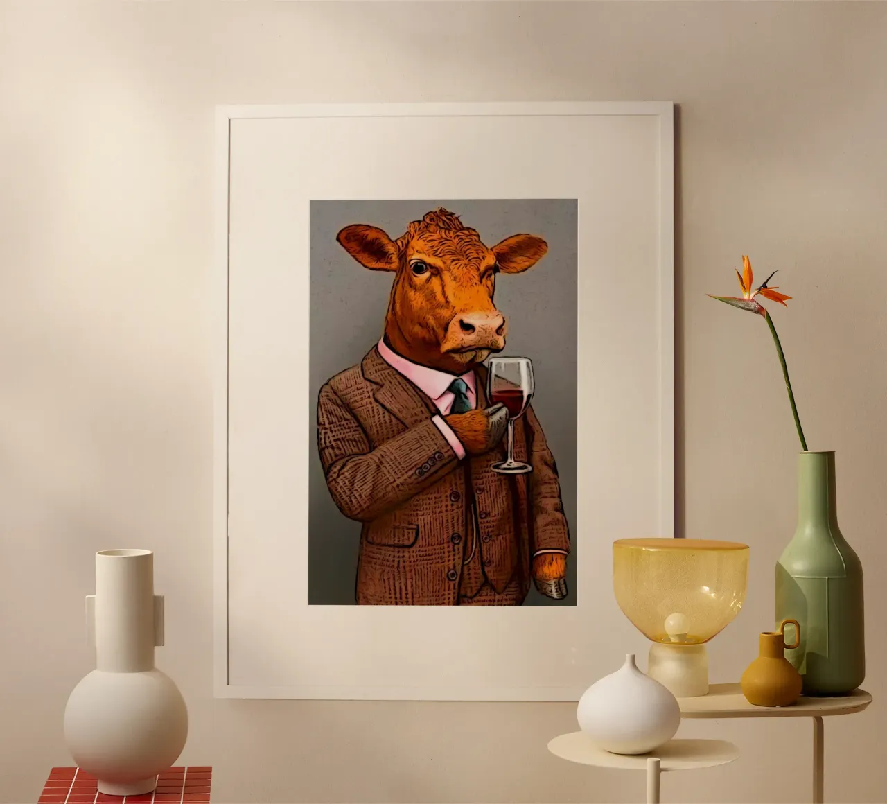 cool cow with wine poster da mardaven
